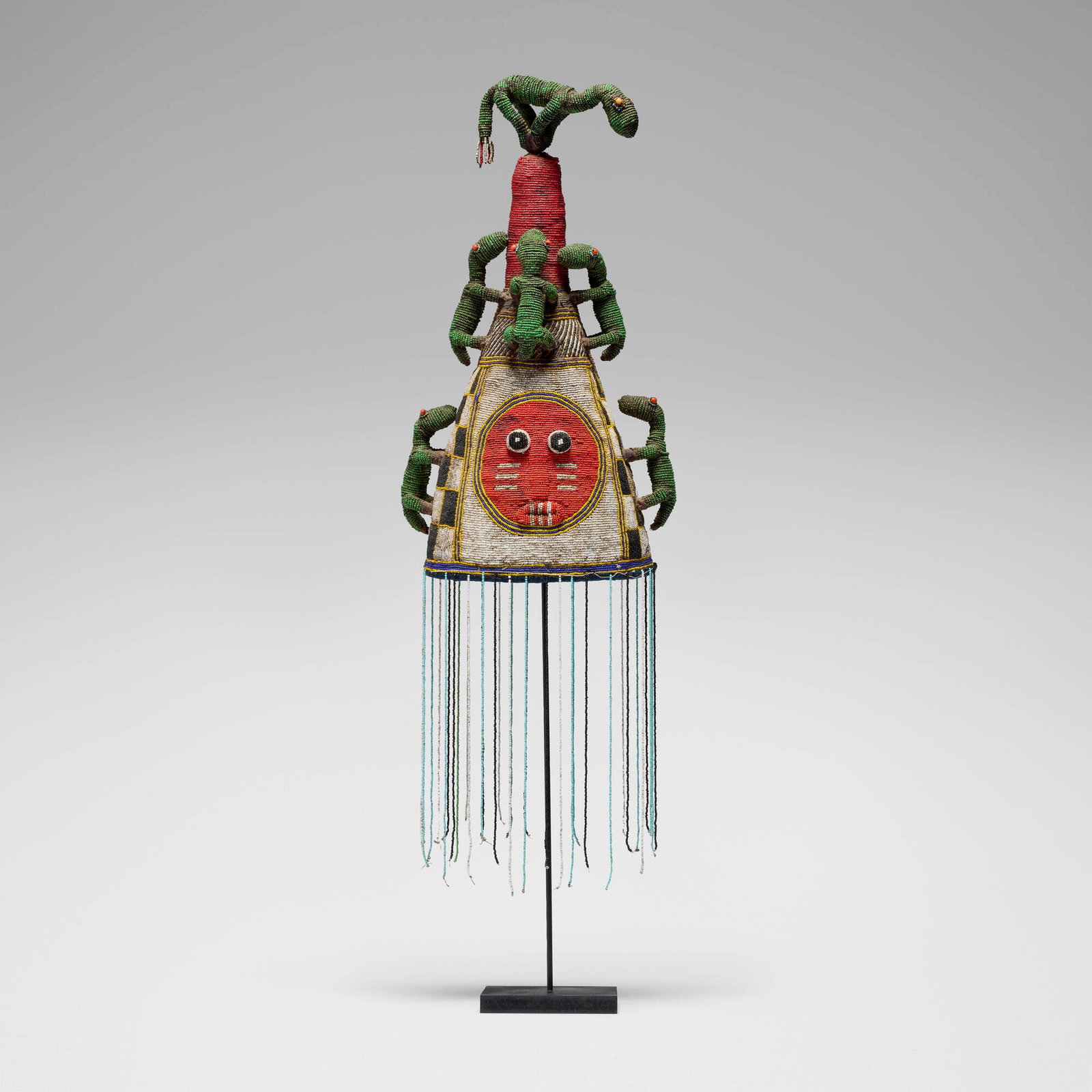 Yoruba, Adenla (crown): Yoruba Adenla (crown) Nigeria, mid-20th century glass beads, textile 21.5 h x 11 w x 7.5 d in (55 x 28 x 19 cm) Provenance: The Sam and Beverly Maloof Collection This work will ship from Los Angeles,