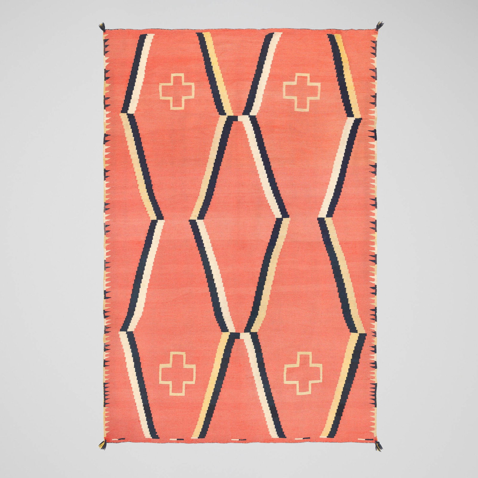 Dine (Navajo), Transitional Period serape: Dine (Navajo) Transitional Period serape c. 1899 hand-woven wool 51 h x 77.5 w in (130 x 197 cm) Provenance: The Sam and Beverly Maloof Collection This work will ship from Los Angeles, California.