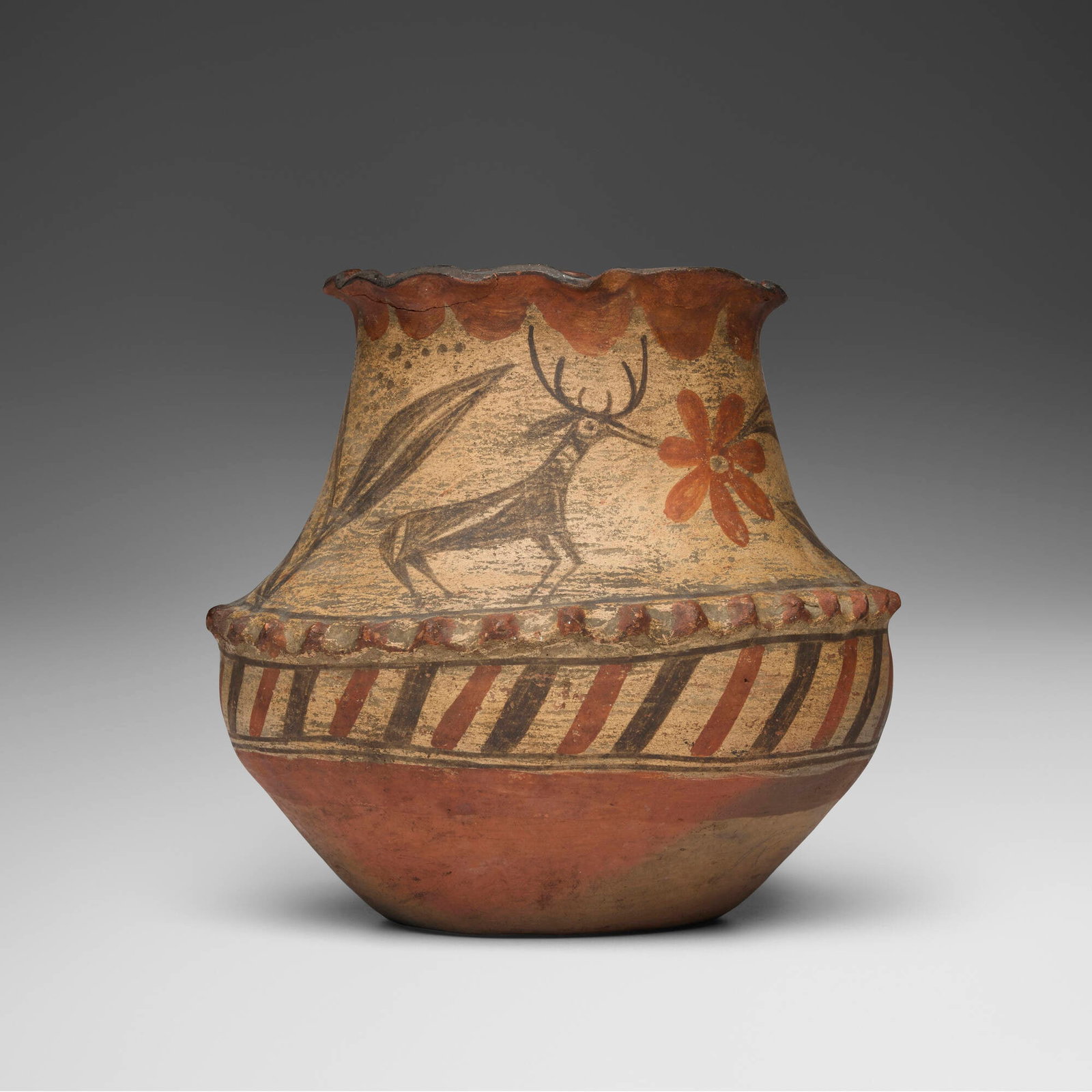 Zia Pueblo, Polychrome Olla (water jar): Zia Pueblo Polychrome Olla (water jar) New Mexico, late 19th/early 20th century slip-decorated and painted earthenware 9 h x 9.25 dia in (23 x 23 cm) This work will ship from Lambertville, New Jersey.