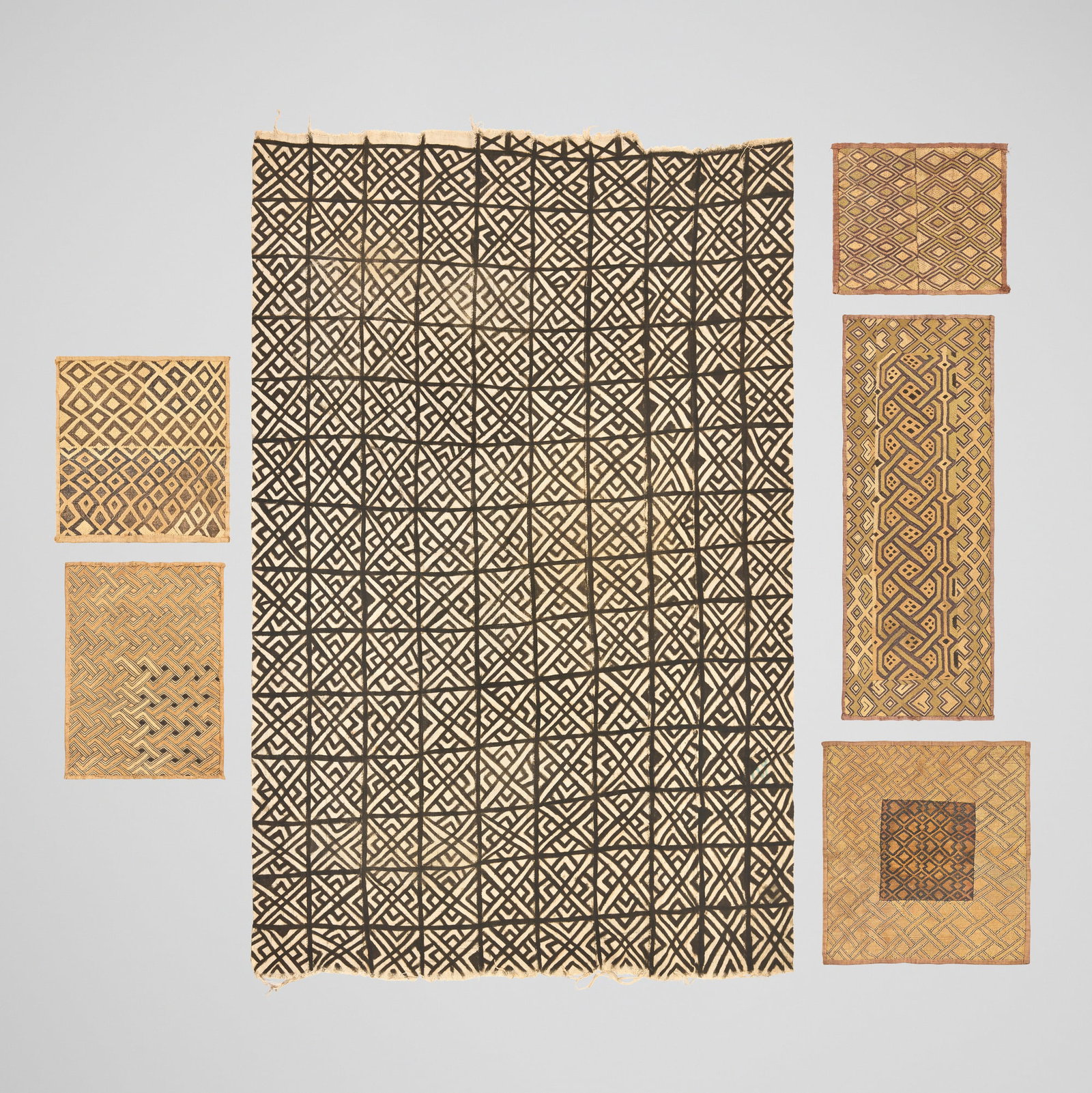 Kuba and Bamana, Collection of textiles: Kuba and Bamana Collection of textiles Democratic Republic of the Congo and Mali, 20th century raffia, textile largest: 79 h x 50 w in (201 x 127 cm) smallest: 22 h x 21 w in (56 x 53 cm) Co