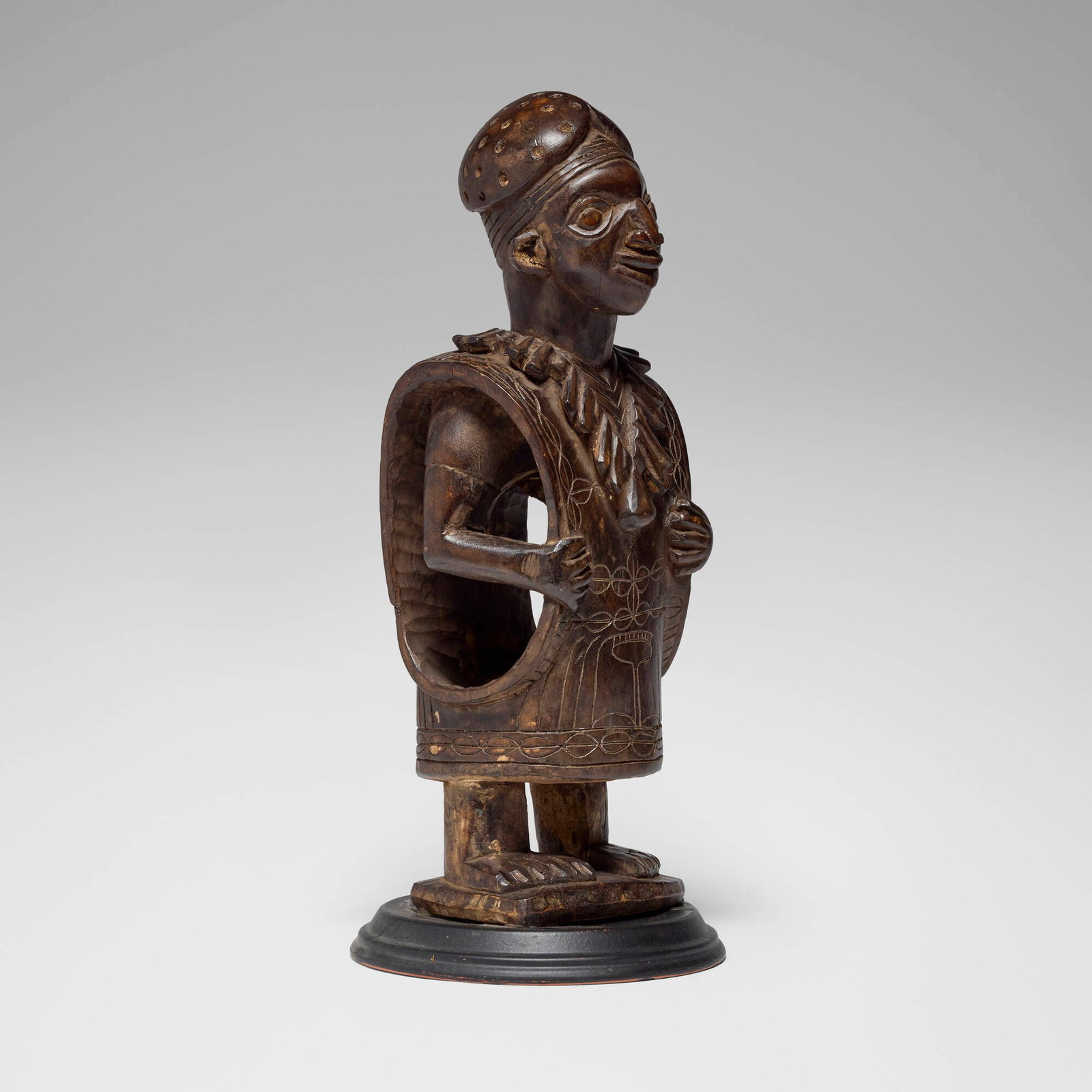 Bamileke, Standing figure: Bamileke Standing figure Cameroon, 20th century carved wood 23.5 h x 9 w x 7.5 d in (60 x 23 x 19 cm) Provenance: Private Collection, Pasadena | Private Collection, San Marino,