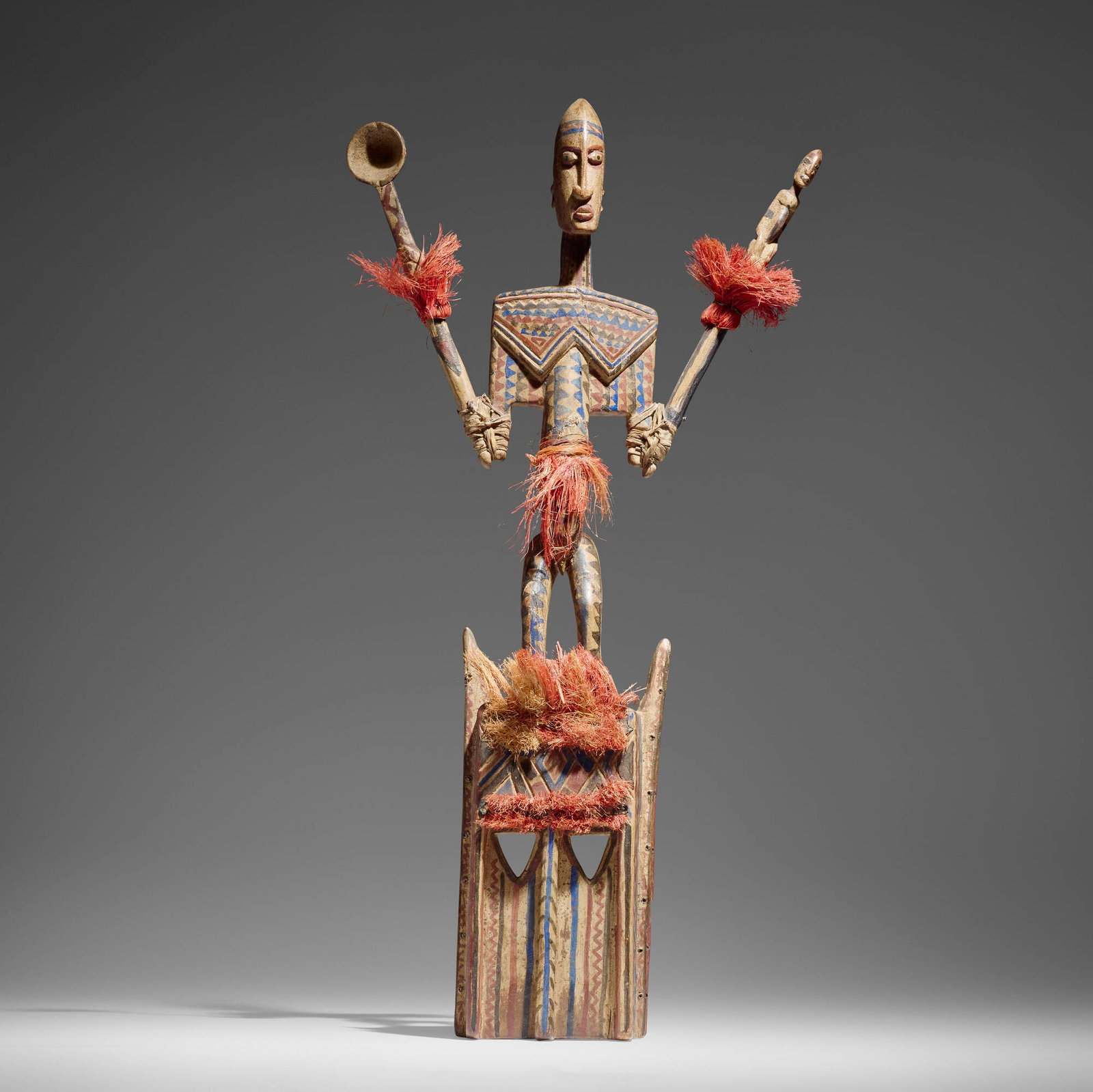 Dogon, Satimbe mask: Dogon Satimbe mask Mali, 20th century plant fiber, carved wood 37 h x 19 w x 8 d in (94 x 48 x 20 cm) Provenance: Private Collection, San Marino, CA This work will ship from Los Angeles, California.