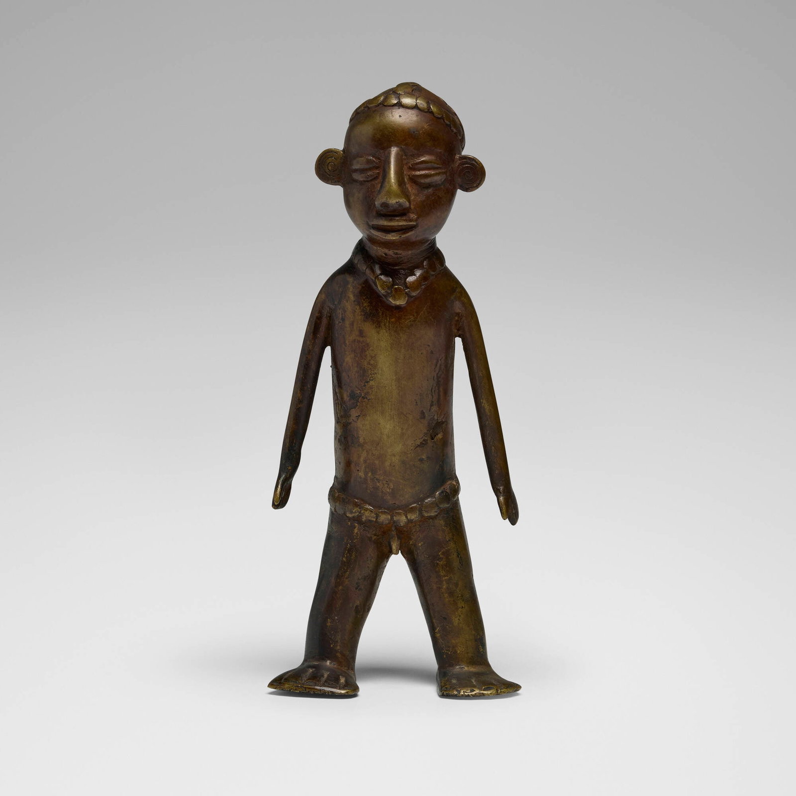 West African, Standing figure: West African Standing figure 20th century brass 9.5 h x 4 w x 3 d in (24 x 10 x 8 cm) Provenance: Private Collection, Maryland This work will ship from Chicago, Illinois.