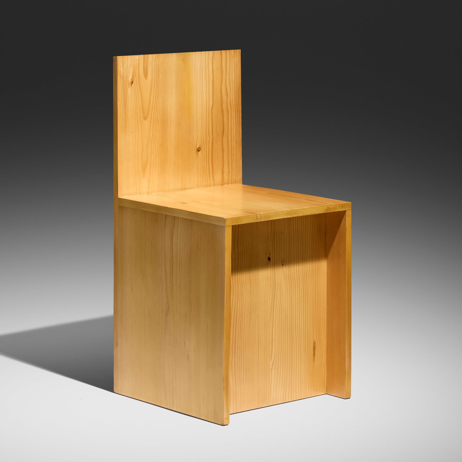 Donald Judd, Front RecessedChair 84-2: Donald Judd Front Recessed Chair 84-2 Wood & Plywood Furniture USA, 1983 / 2001 pine 30 h x 14.75 w x 15 d in (76 x 37 x 38 cm) Impressed signature, date, and number to underside 'Judd 2001? C CP 2