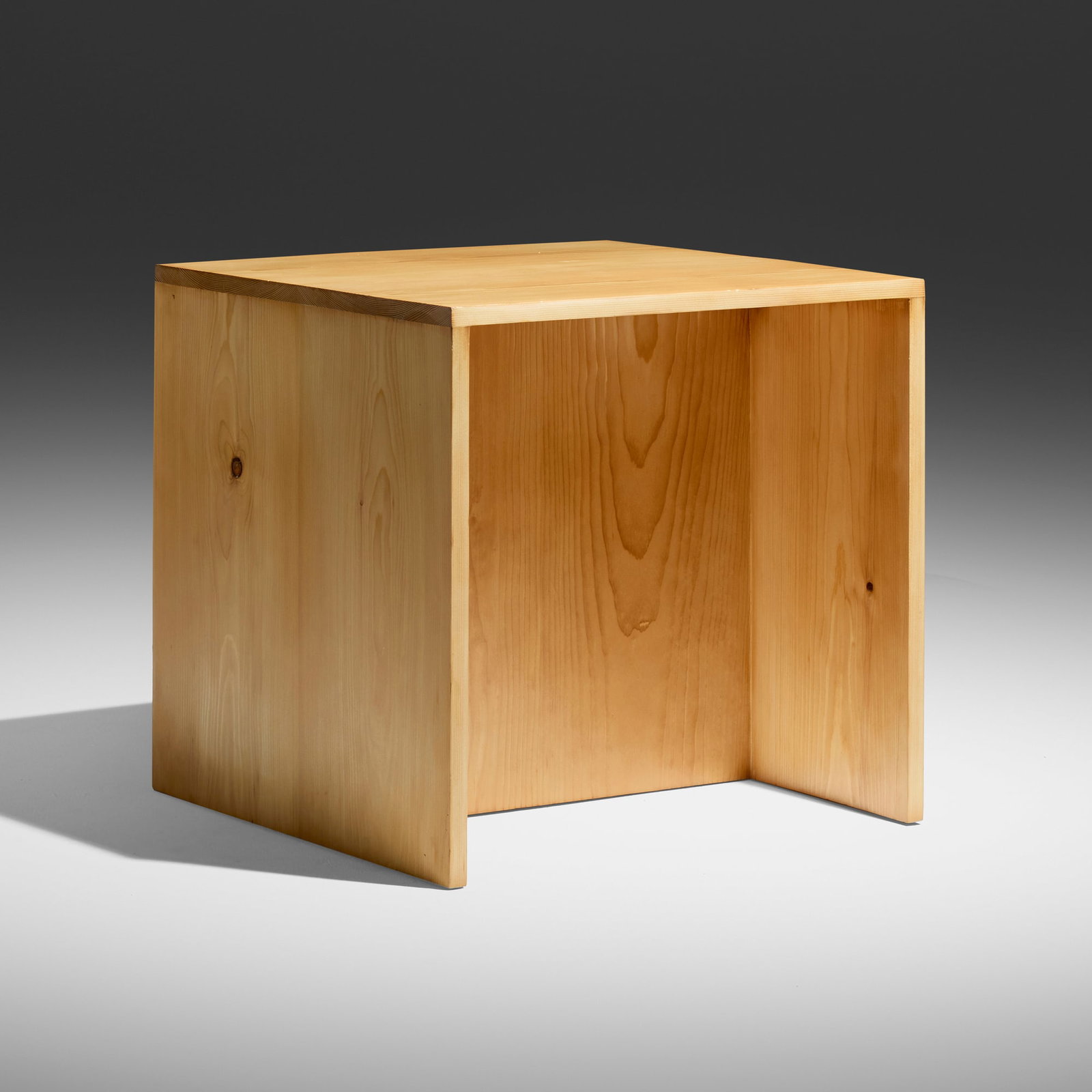 Donald Judd, Center Divider Plywood Stool 95-2: Donald Judd Center Divider Plywood Stool 95-2 Wood & Plywood Furniture USA, 1992 / 2001 pine 19.75 h x 19.625 w x 19.375 d in (50 x 50 x 49 cm) Impressed signature, date, and number to underside