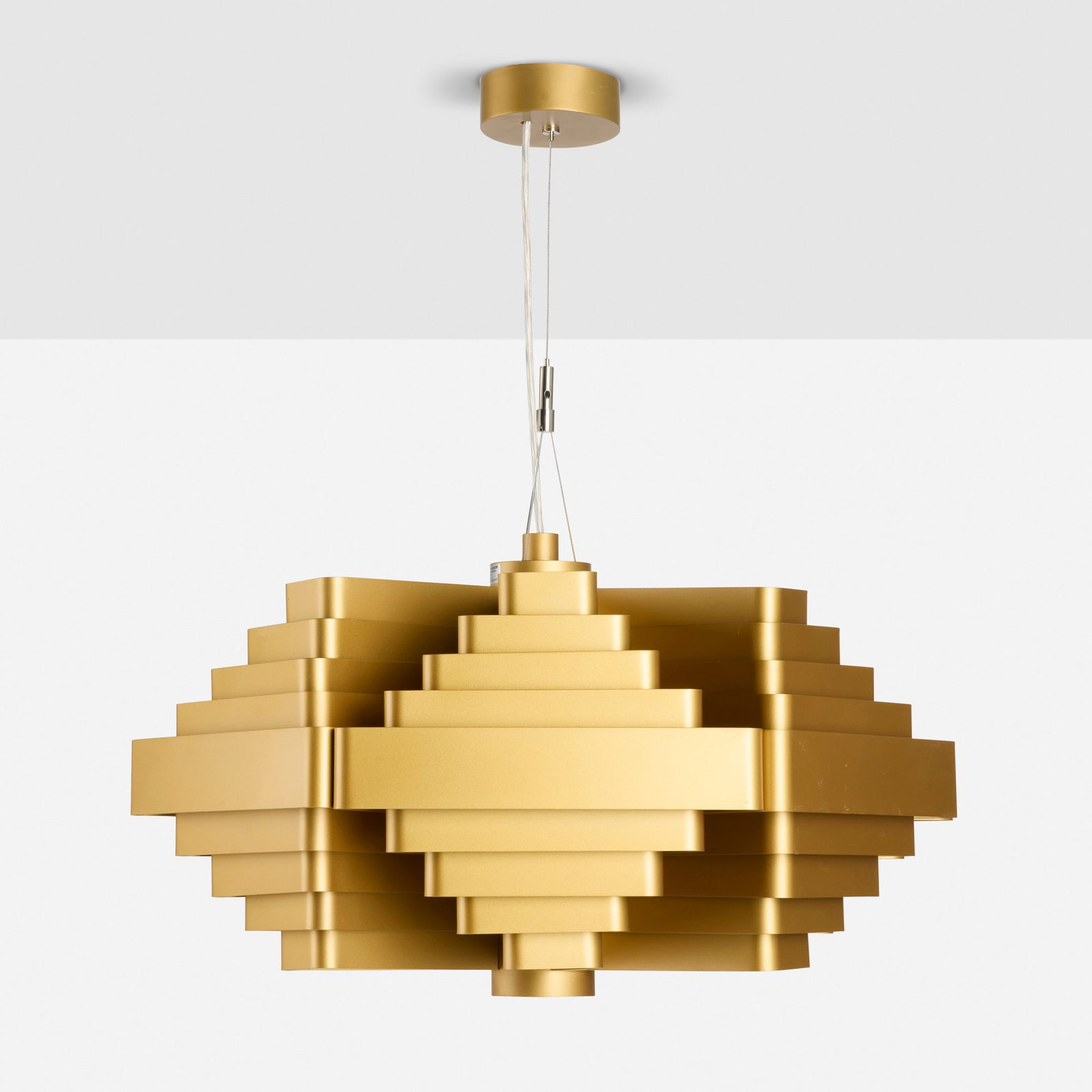 Jules Wabbes, J.J.W. 042 ceiling lamp: Jules Wabbes J.J.W. 042 ceiling lamp Wever & Ducre Belgium, c. 1965 / 2026 painted aluminum 11.25 h x 22 w x 20 d in (29 x 56 x 51 cm) Decal manufacturer's label to pendent base 'Wever &