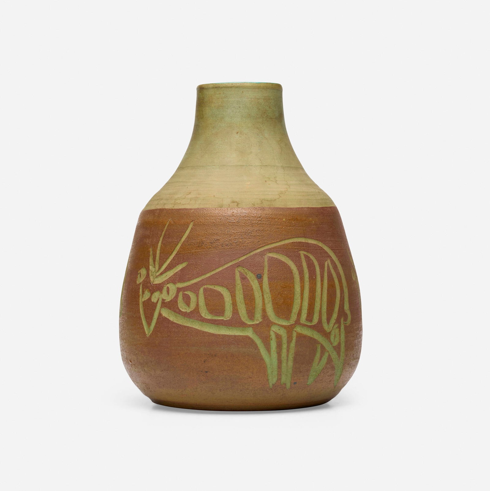 Accolay, Taureau vase: Accolay Taureau vase France, c. 1960 glazed stoneware 10.25 h x 7.5 dia in (26 x 19 cm) Incised manufacturer's mark and number to underside 'Accolay B.N 80.81'. Provenance:<
