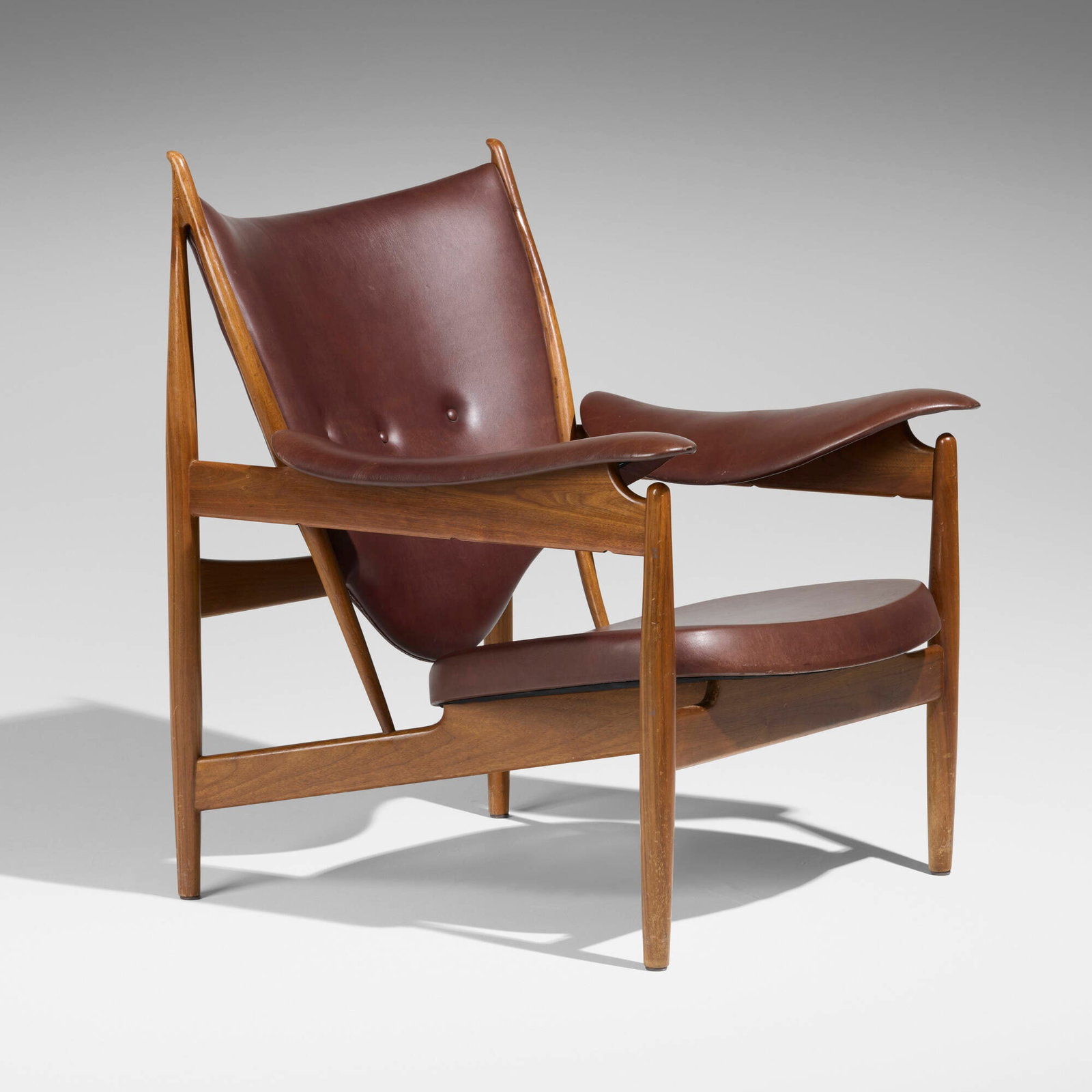 Finn Juhl, Chieftain chair: Finn Juhl Chieftain chair Baker Furniture Denmark, 1949 / c. 1995 teak, leather upholstery 36.375 h x 30.75 w x 29 d in (92 x 78 x 74 cm) Illegible stamped manufacturer's mark to unde