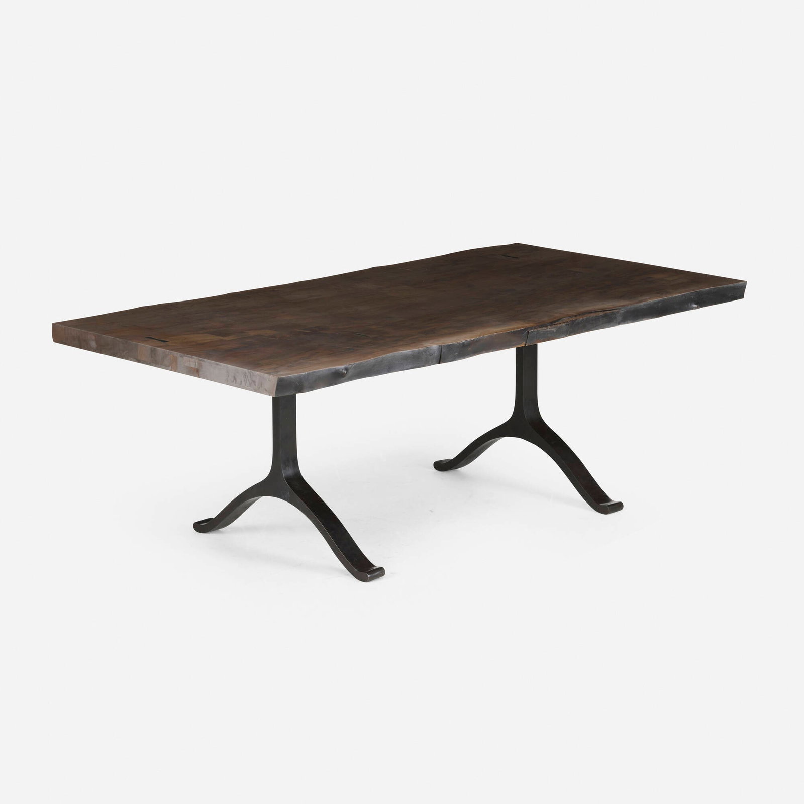 Tyler Hays, Bronze Wishbone dining table: Tyler Hays Bronze Wishbone dining table BDDW USA, 2001 stained maple, patinated cast bronze 29.125 h x 82 w x 42 d in (74 x 208 x 107 cm) Stamped manufacturer's mark to underside 