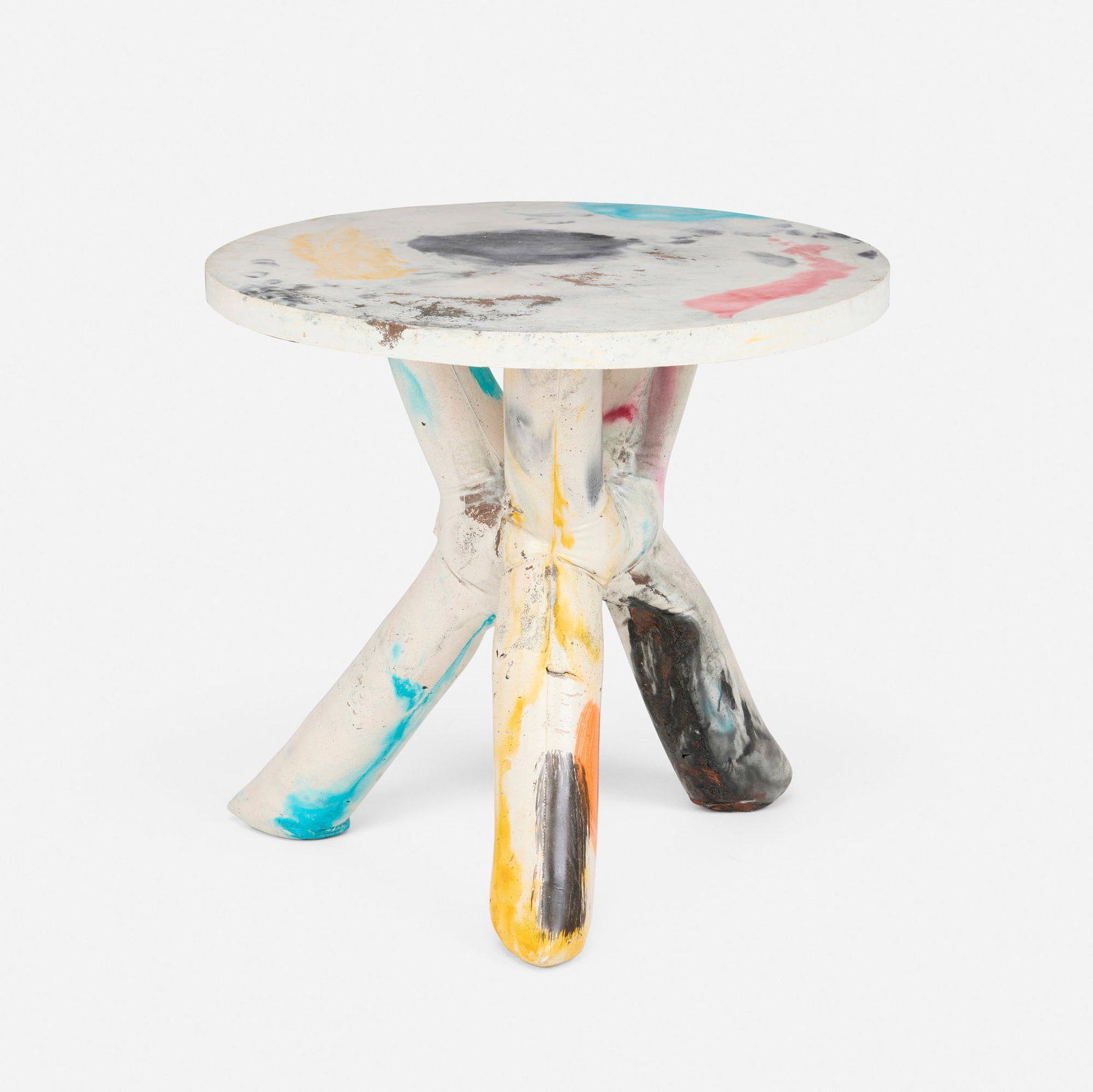 Misha Kahn, Heyerdahl table: Misha Kahn Heyerdahl table USA, 2014 concrete, pigment 27.75 h x 29.75 w x 31.25 d in (70 x 76 x 79 cm) Incised signature to underside of top 'M.K.'. Provenance: Private Collection