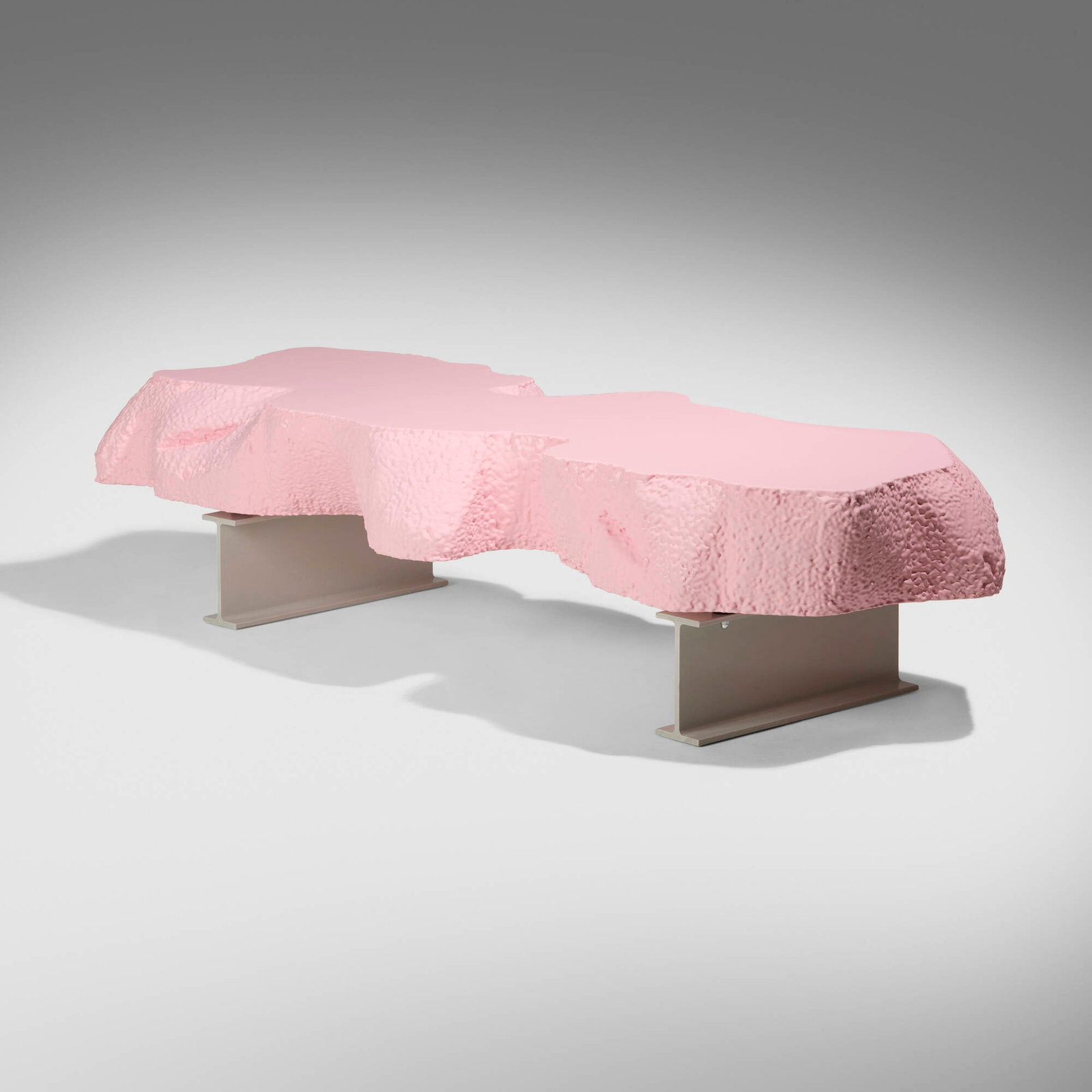 Snarkitecture, Broken Bench (Pink): Snarkitecture Broken Bench (Pink) Gufram USA / Italy, 2021 lacquered polyurethane, plastic 17 h x 73 w x 21.5 d in (43 x 185 x 55 cm) Decal manufacturer's label to underside 'Gufram