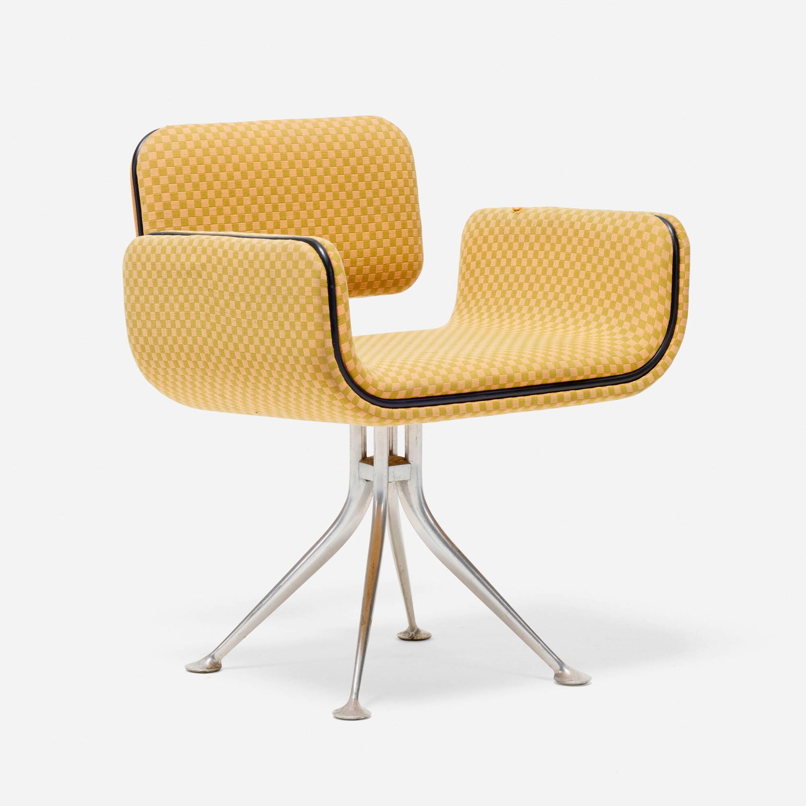 Alexander Girard, Armchair, model 66307: Alexander Girard Armchair, model 66307 Herman Miller USA, 1967 Alexander Girard upholstery, aluminum, rubber 28 h x 23 w x 20 d in (71 x 58 x 51 cm) Armchair features Girard Checkers</