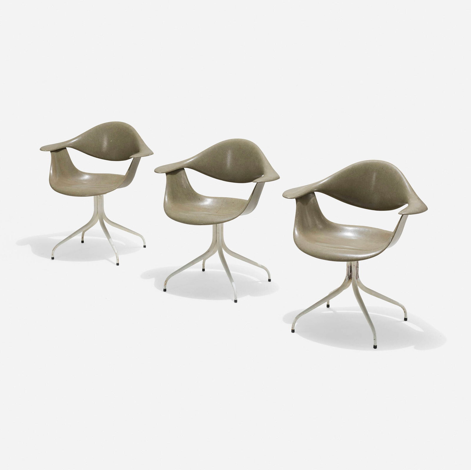 George Nelson & Associates, Swag Leg chairs model MAF, set of three: George Nelson & Associates Swag Leg chairs model MAF, set of three Herman Miller USA, 1954 / c. 1958 molded fiberglass, enameled steel 31 h x 28.5 w x 20 d in (79 x 72 x 51 cm) Paper