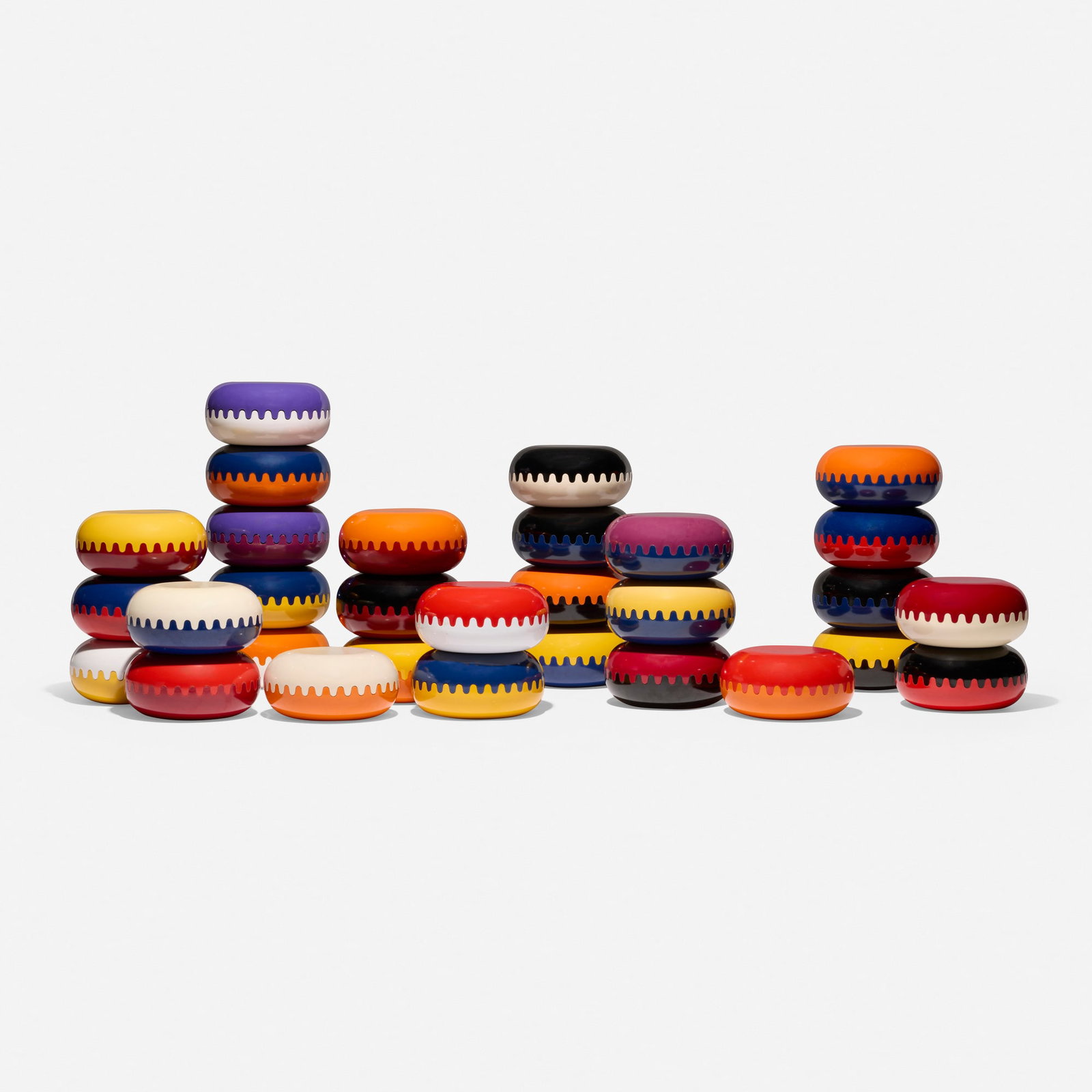Alan Fletcher, Collection of thirty clam ashtrays: Alan Fletcher Collection of thirty clam ashtrays Pentagram / Mebel United Kingdom, 1968-1969 melamine 3 h x 6.125 dia in (8 x 16 cm) Lot comprises thirty complete ashtrays. Molded signature to inside