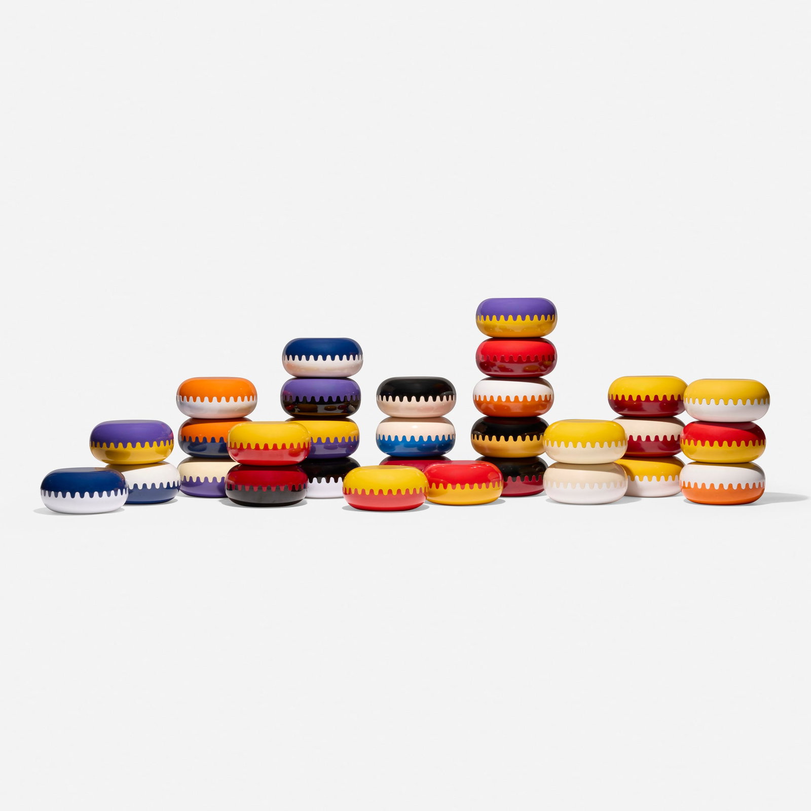 Alan Fletcher, Collection of thirty clam ashtrays: Alan Fletcher Collection of thirty clam ashtrays Pentagram / Mebel United Kingdom / Italy, 1968 / c. 1971-1990 melamine 3 h x 6.125 dia in (8 x 16 cm) Lot comprises thirty complete ashtrays. Molded