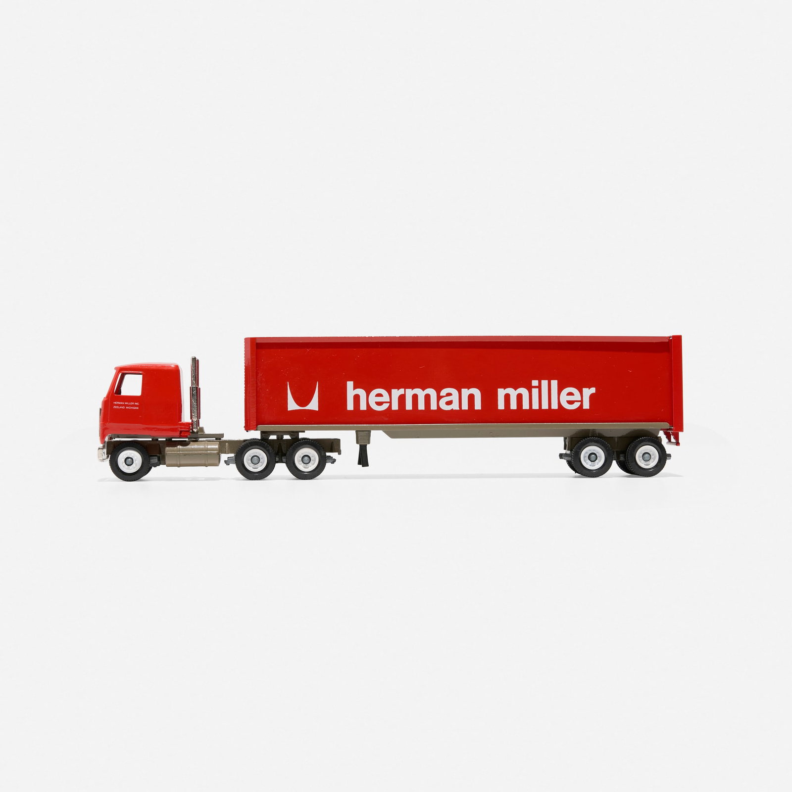 Winross, Herman Miller toy semi-truck with trailer: Winross Herman Miller toy semi-truck with trailer USA, c. 1985 enameled steel and aluminum, plastic 2.5 h x 9.75 w x 1.75 d in (6 x 25 x 4 cm) Molded manufacturer's mark to underside 'Winross