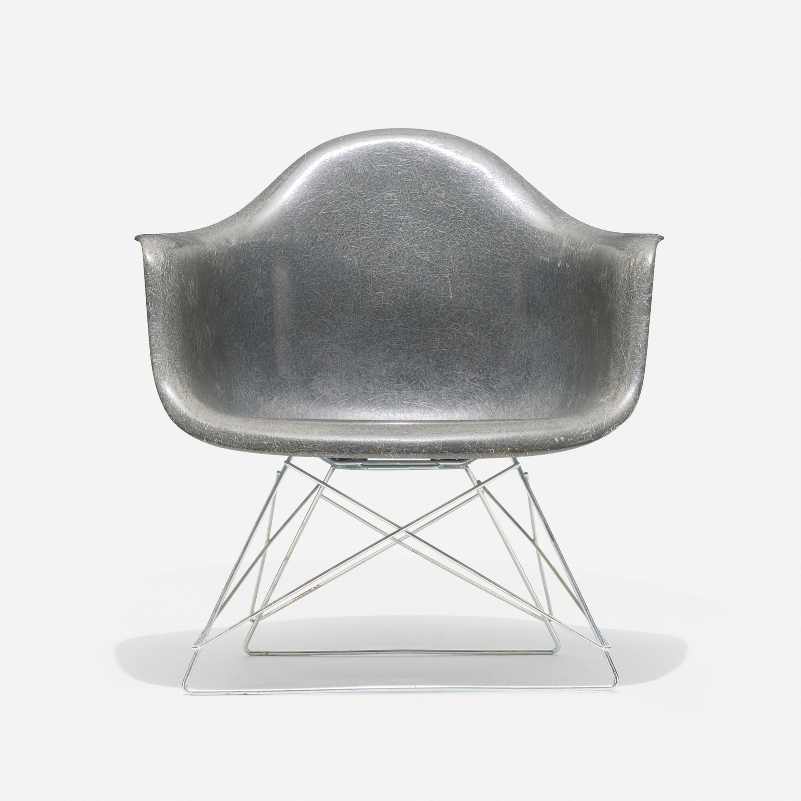 Charles and Ray Eames, LAR: Charles and Ray Eames LAR Herman Miller USA, 1950 / c. 1956 molded fiberglass, chrome-plated steel, rubber 25.5 h x 24.5 w x 22 d in (65 x 62 x 56 cm) Paper manufacturer's label to underside