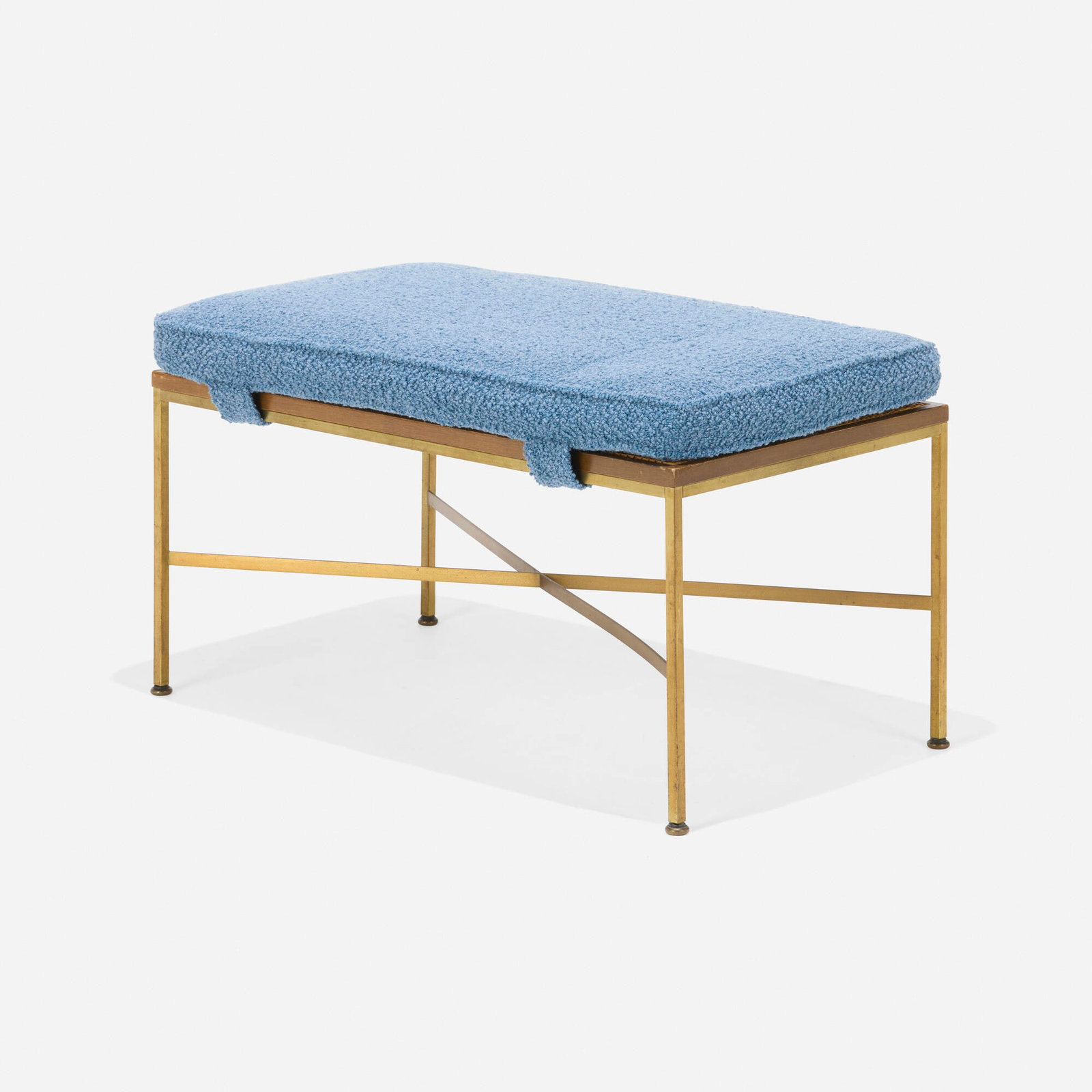 Paul McCobb, Bench: Paul McCobb Bench Calvin USA, 1955 brass, cane, upholstery, walnut 17.5 h x 30.5 w x 18.5 d in (44 x 77 x 47 cm) Incised number to underside '32187 W'. Metal manufacturer's label to und