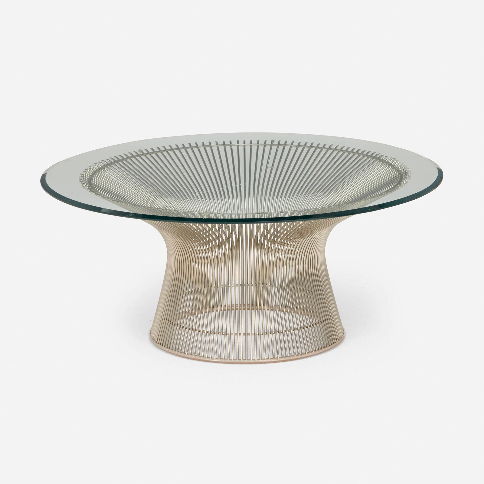 Warren Platner, Coffee table: Warren Platner Coffee table Knoll International USA, 1966 / c. 1980 chrome-plated steel, glass 15 h x 35.75 dia in (38 x 91 cm) Literature: Ten by Warren Platner, Platner, ppg. 76, 164 Knoll: A