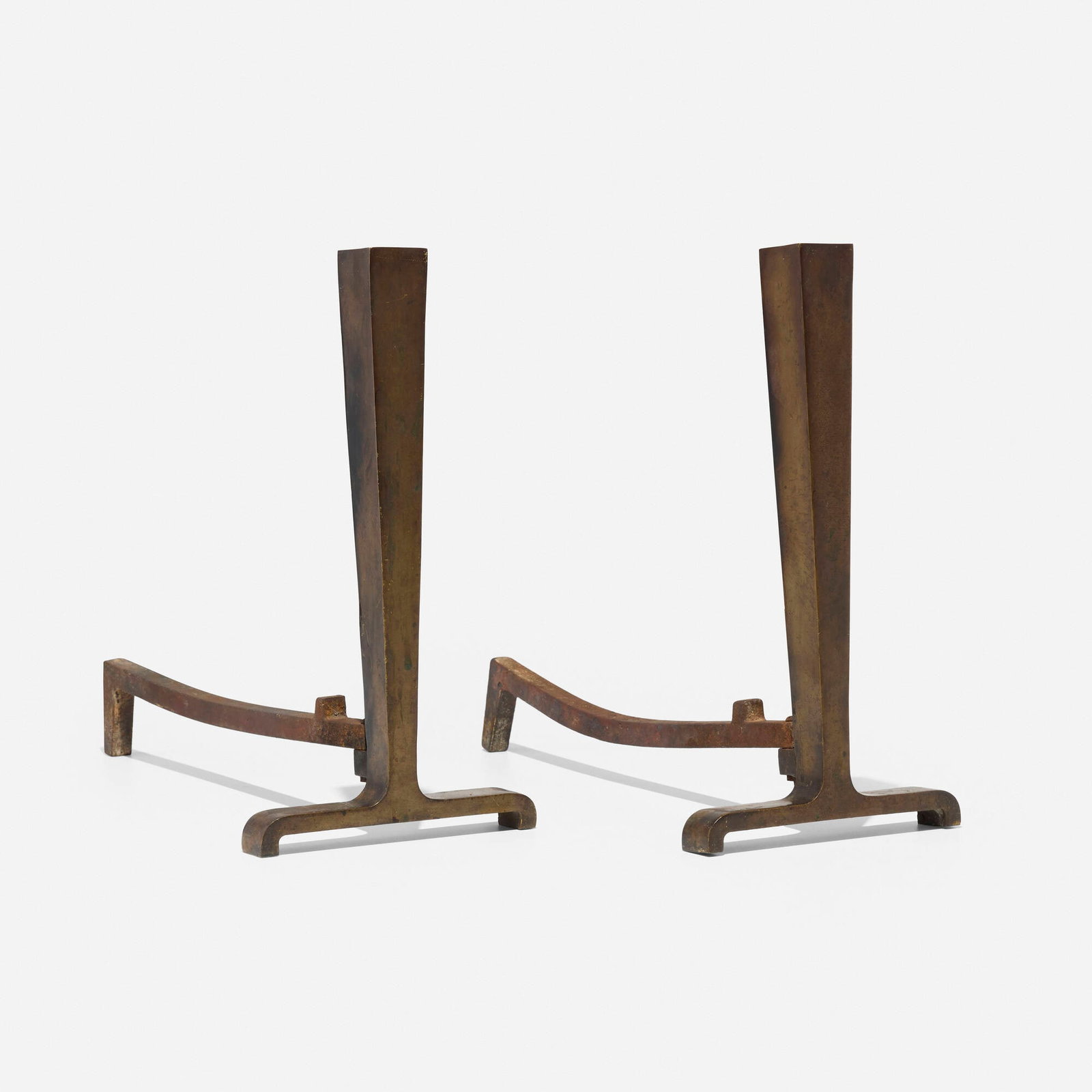 Pipsan Saarinen Swanson, Andirons: Pipsan Saarinen Swanson Andirons USA, c. 1947 bronze, iron 16.75 h x 8.75 w x 20.5 d in (43 x 22 x 52 cm) Cast manufacturer's mark to reverse of each example 'A'. Provenance: Private