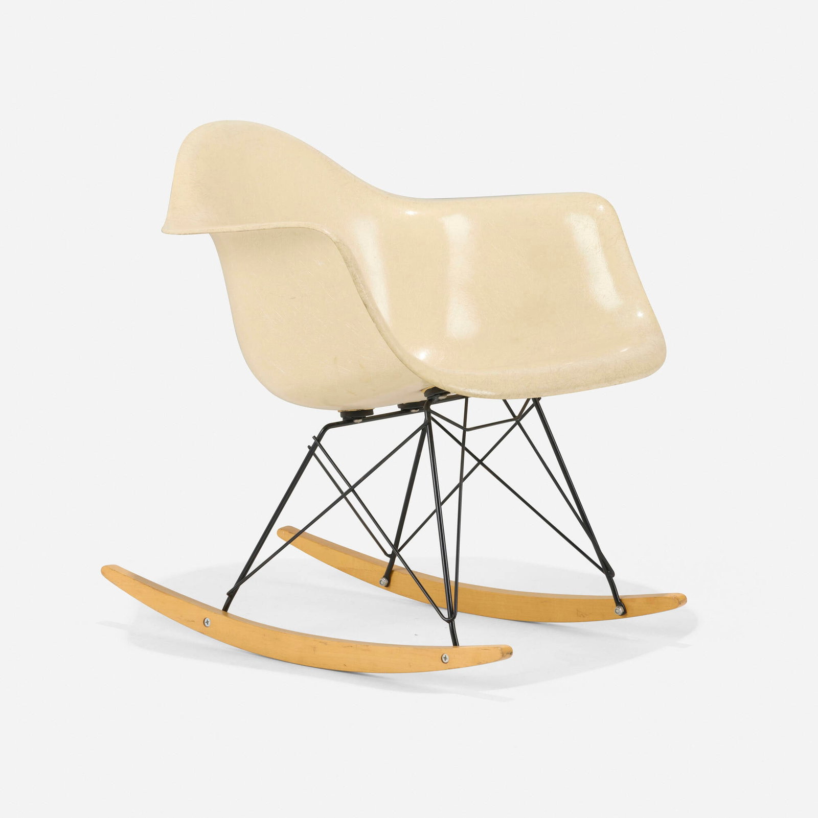 Charles and Ray Eames, RAR: Charles and Ray Eames RAR Herman Miller USA, 1950 / c. 1960 molded fiberglass, enameled steel, birch 26.75 h x 24.5 w x 27 d in (68 x 62 x 69 cm) Paper manufacturer's label to underside seat