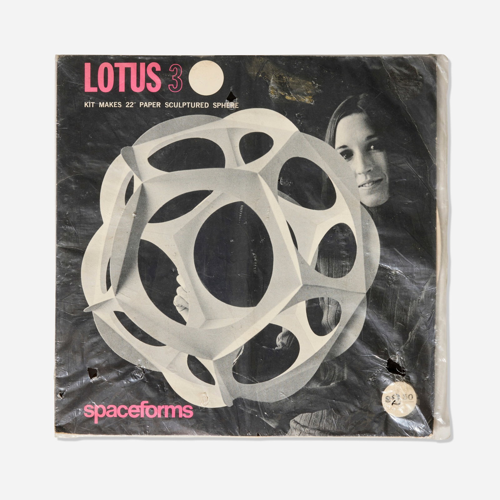 Jim Bottomely, Lotus 3 Spaceforms paper mobile kit: Jim Bottomely Lotus 3 Spaceforms paper mobile kit USA, 1968 paper 12.75 h x 12.75 w x 0.25 d in (32 x 32 x 1 cm) Kit includes instructions to fabricate a 22-inch paper sphere. Printed