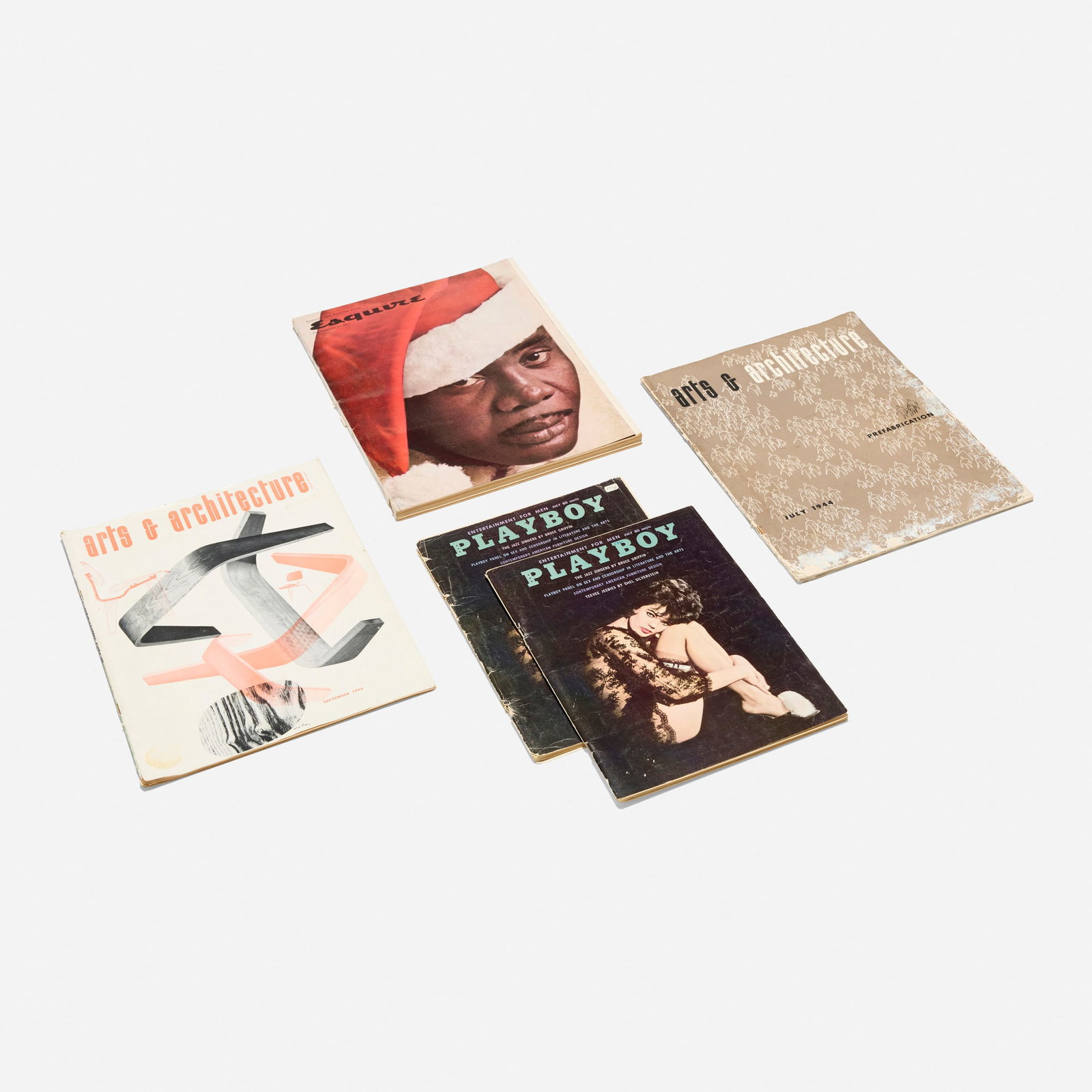Collection of five modern magazines: Collection of five modern magazines 1944-1963 bound printed paper largest: 13 h x 10.25 w in (33 x 26 cm) smallest: 11 h x 8.5 w in (28 x 22 cm) Provenance: Private Collection Complete Lot Details