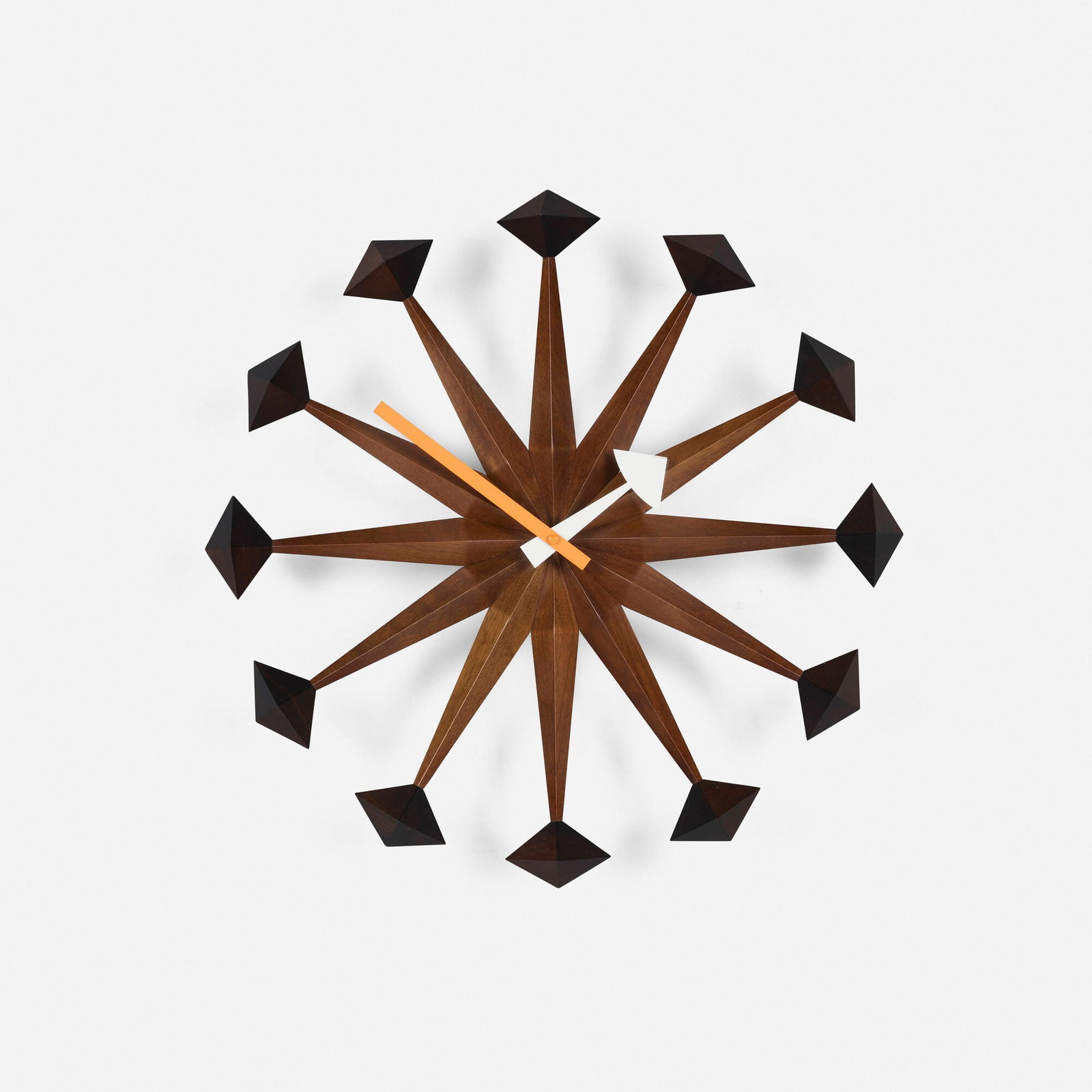 George Nelson & Associates, Wall clock, model 2293: George Nelson & Associates Wall clock, model 2293 Vitra USA, 1961 / c. 2010 walnut, enameled metal 3 d x 17 dia in (8 x 43 cm) Decal manufacturer's label to reverse 'George Nelson Vitra Desi