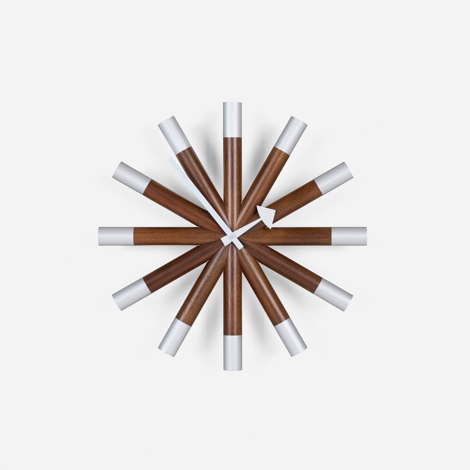 George Nelson & Associates, Wheel wall clock, model 2288B from the Clocks Ahead of Time series: George Nelson & Associates Wheel wall clock, model 2288B from the Clocks Ahead of Time series Vitra USA, 1961 / c. 1999 walnut, aluminum 3 d x 18 dia in (8 x 46 cm) Decal manufacturer's label to