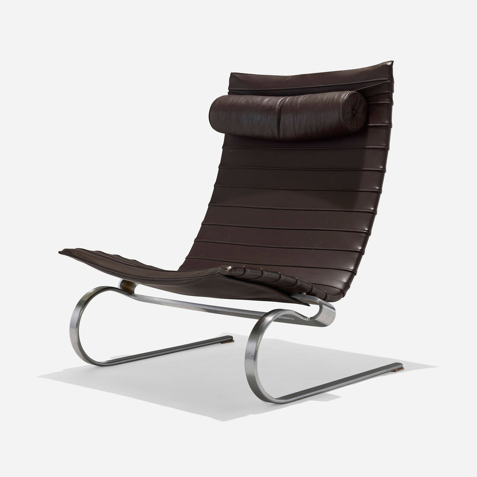 Poul Kjaerholm, PK 20 lounge chair: Poul Kjaerholm PK 20 lounge chair Fritz Hansen Denmark, 1956 / c. 2000 leather, matte chrome-plated steel 35.5 h x 31 w x 32 d in (90 x 79 x 81 cm) Impressed manufacturer's mark to underside