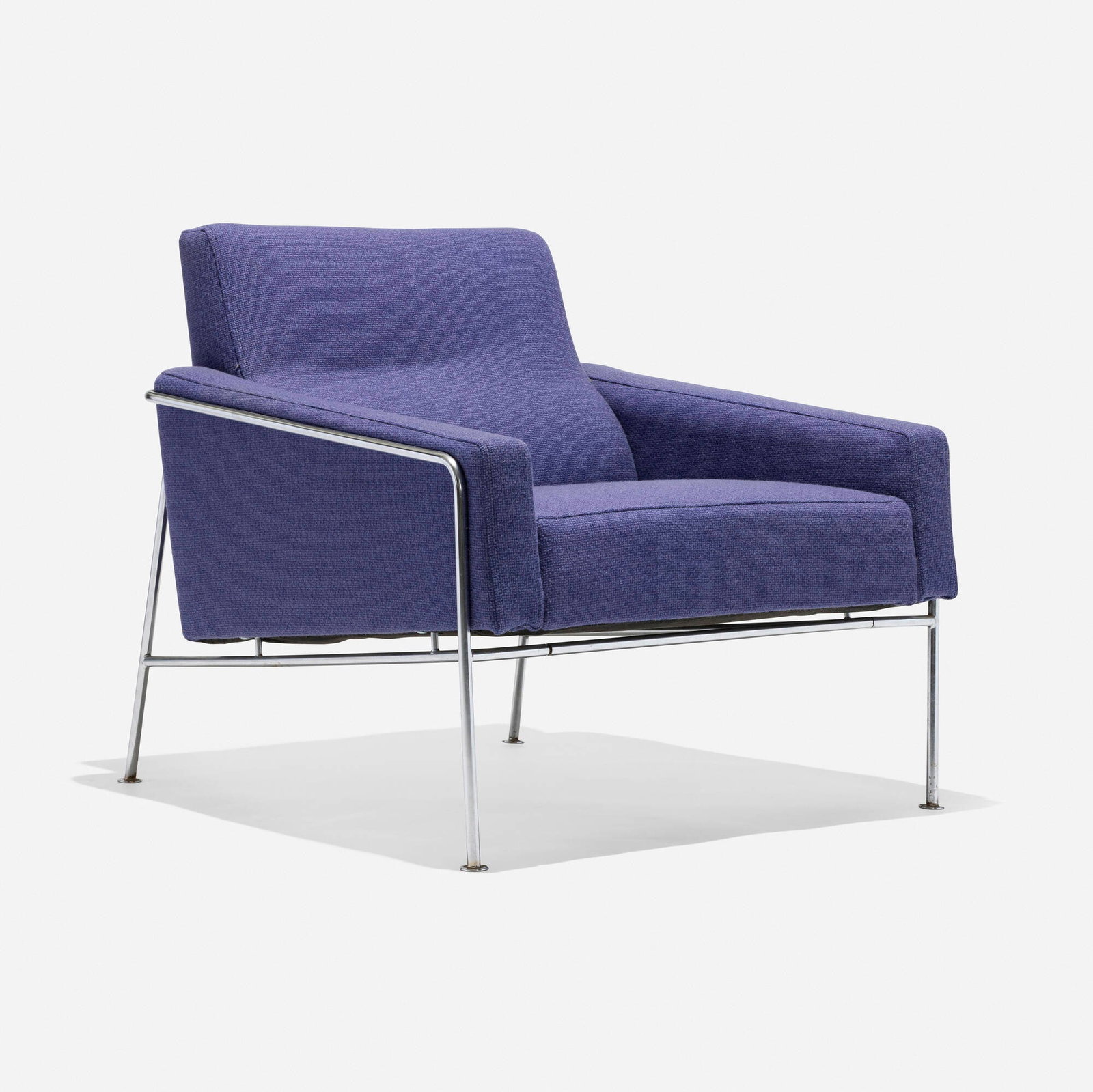 Arne Jacobsen, Lounge chair, model 3300: Arne Jacobsen Lounge chair, model 3300 Fritz Hansen Denmark, c. 1956 / late 20th century upholstery, stainless steel 28 h x 28 w x 28 d in (71 x 71 x 71 cm) Provenance: Collection of Normand Ma
