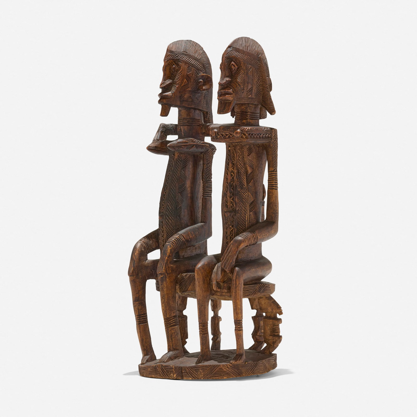 Dogon, Primordial couple: Dogon Primordial couple Mali, 20th century carved wood 33 h x 13 w x 11 d in (84 x 33 x 28 cm) Provenance: Collection of Normand Mainville This work will ship from Chicago, Illinois.