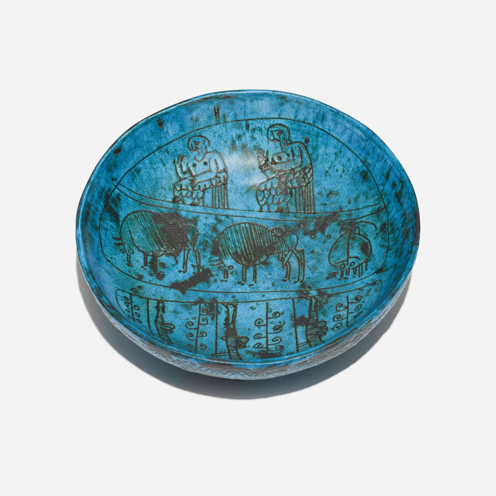 Jacques Blin, Footed bowl: Jacques Blin Footed bowl c. 1960 glazed earthenware 4 h x 11.5 dia in (10 x 29 cm) Incised signature to underside 'J Blin'. Provenance: Collection of Normand Mainville This work will ship from