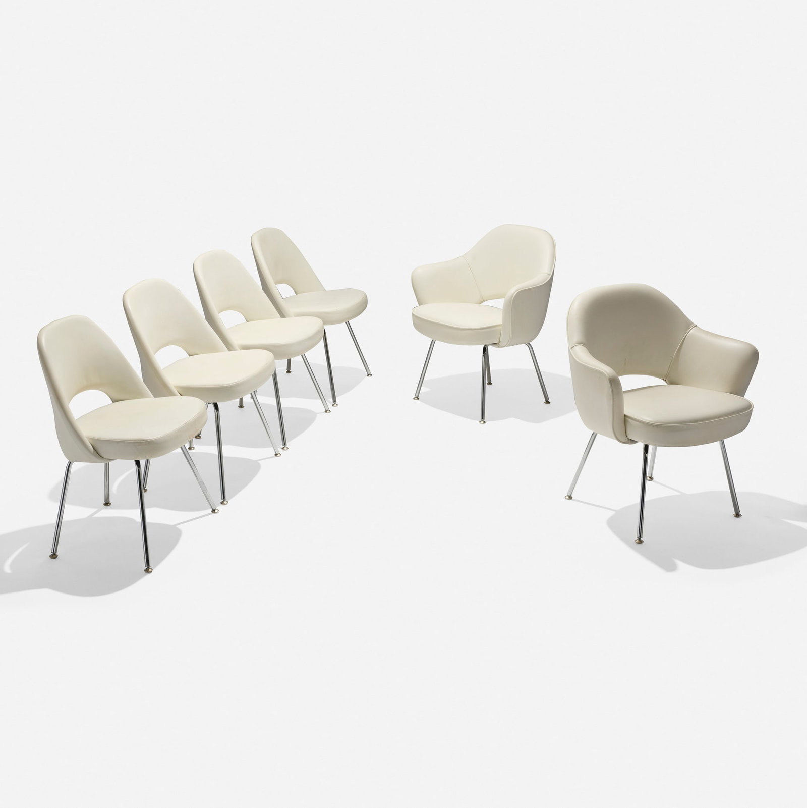 Eero Saarinen, Dining chairs, set of six: Eero Saarinen Dining chairs, set of six KnollStudio USA, 1948 / c. 2010 armchair: 33 h x 27.75 w x 24.75 d in (84 x 70 x 63 cm) side chair: 30.75 h x 22.75 w x 21 d in (78 x 58 x 53 cm) Set is