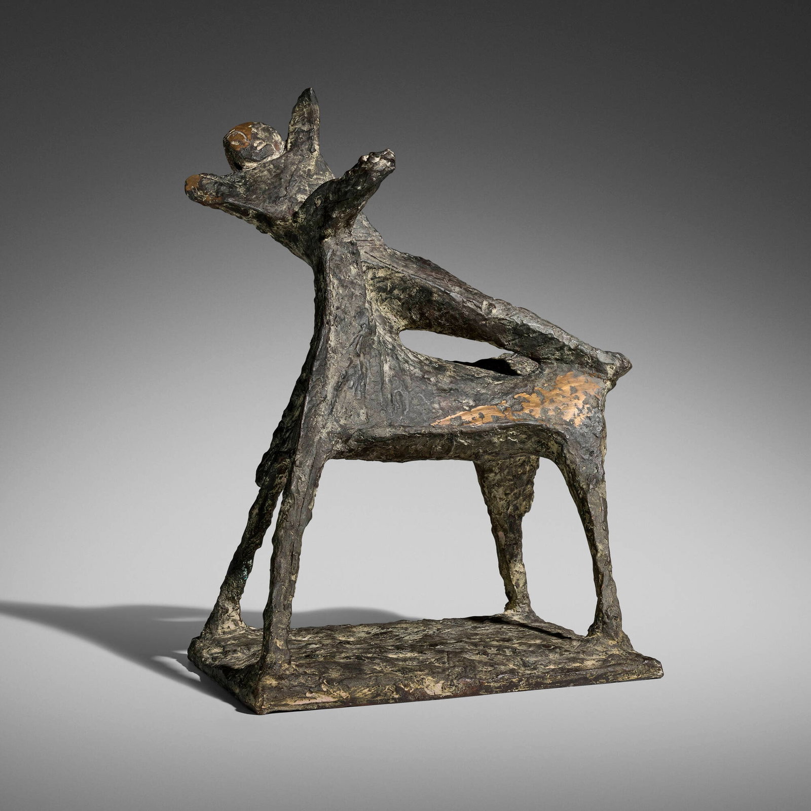 Marino Marini, Composizione: Marino Marini Composizione 1955-56 patinated bronze with hand-carving 22.75 h x 18 w x 12.5 d in (58 x 46 x 32 cm) Cast signature to base 'MM'. This work is from the edition of 9. Sold with