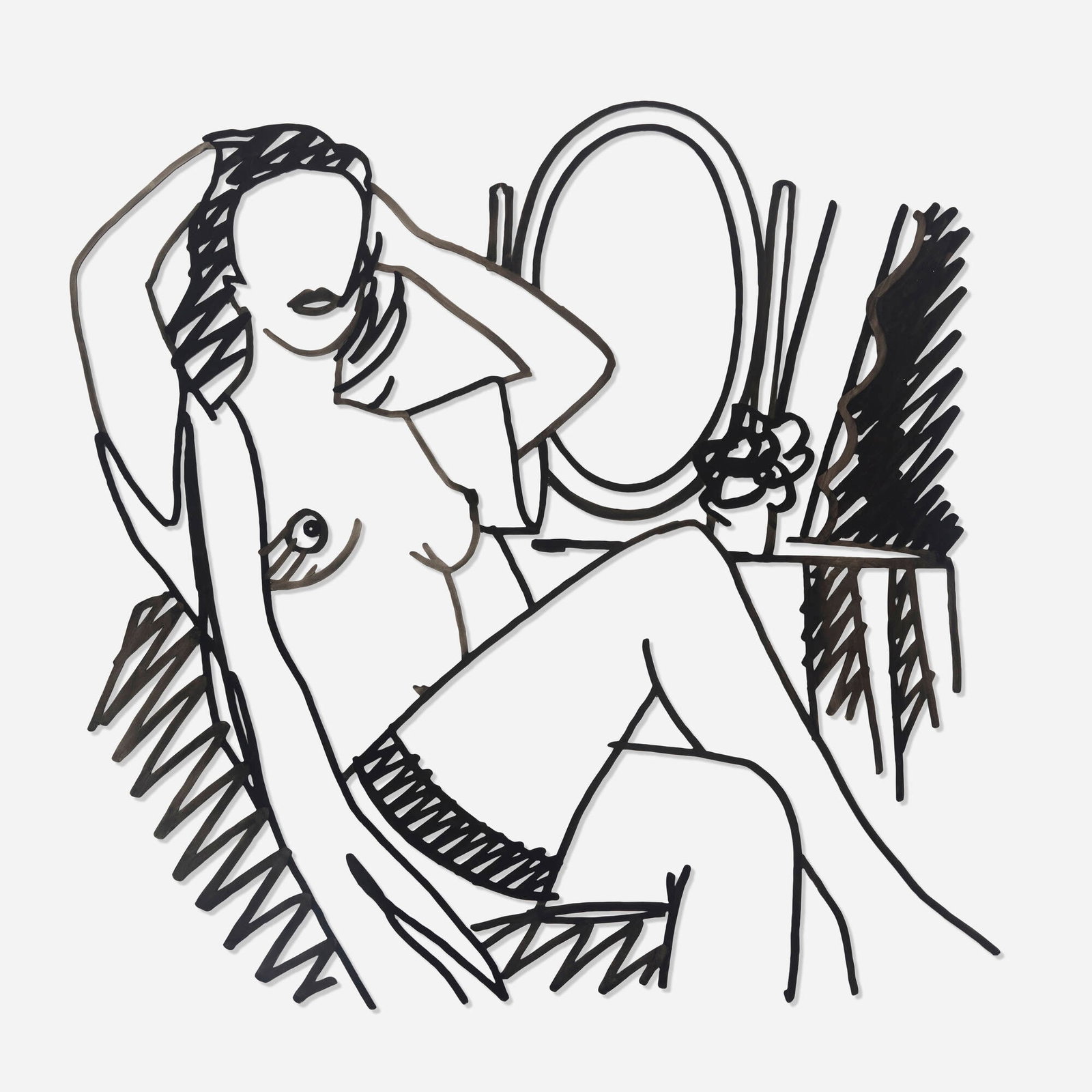Tom Wesselmann, Nude and Mirror (Black Variation): Tom Wesselmann Nude and Mirror (Black Variation) 1988 enamel on laser-cut steel 56.5 h x 61 w in (144 x 155 cm) Signed and dated to verso 'Wesselmann ? 88'. Signed, dated, titled and