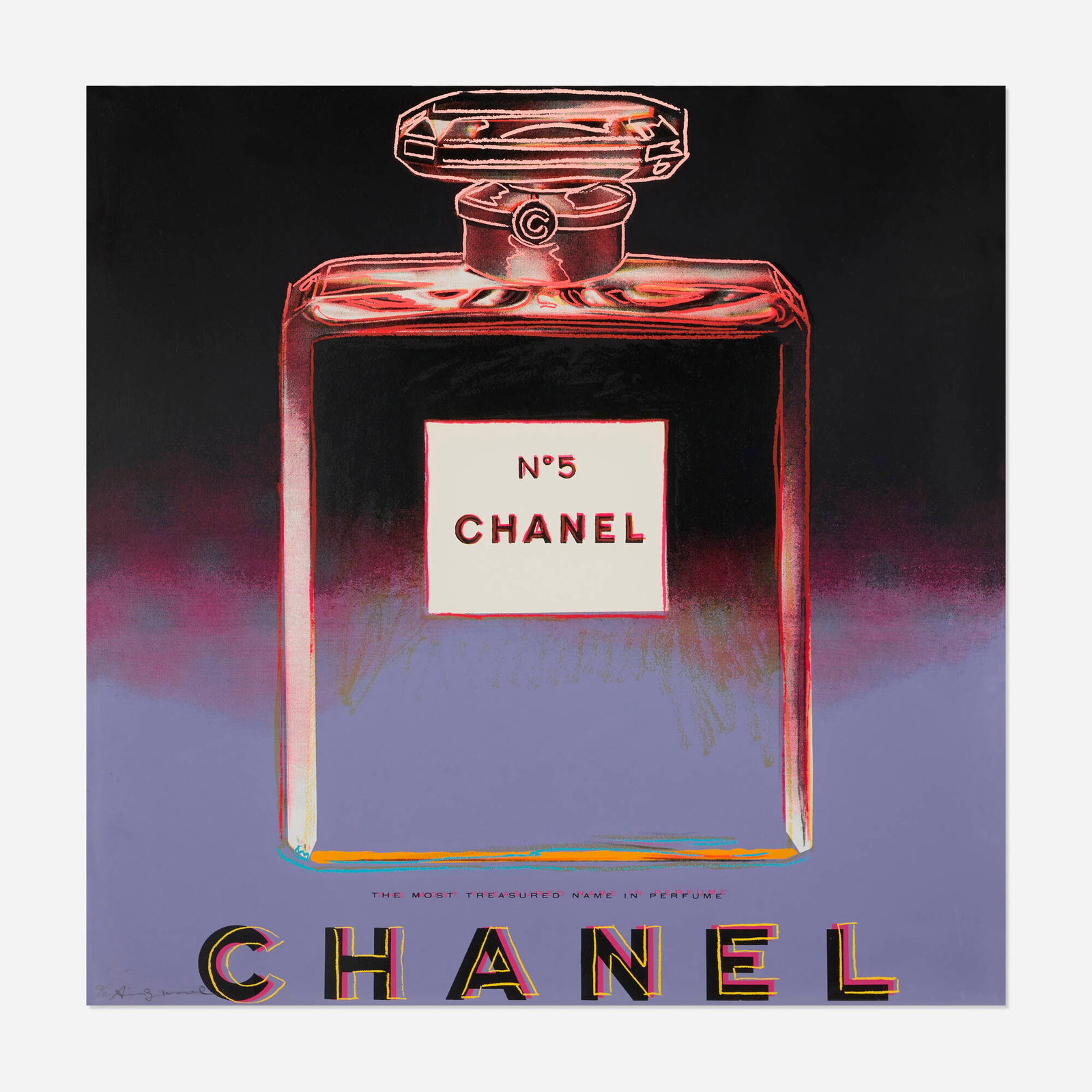 Andy Warhol, Chanel (from the Ads portfolio): Andy Warhol Chanel (from the Ads portfolio) 1985 screenprint in colors on Lenox museum board 38 h x 38 w in (97 x 97 cm) Signed and numbered to lower left edge '93/190 Andy Warhol' with blin
