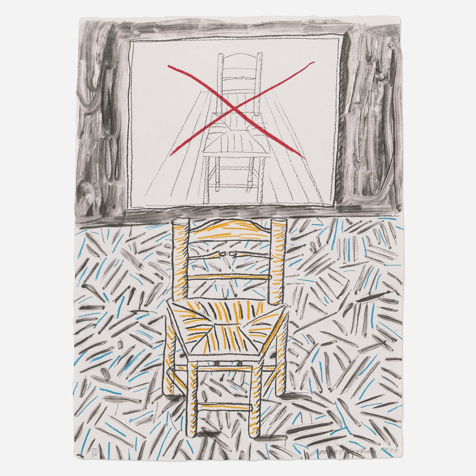 David Hockney, The Perspective Lesson (from the Moving Focus series): David Hockney The Perspective Lesson (from the Moving Focus series) 1984 lithograph in colors 29.875 h x 22.25 w in (76 x 57 cm) Signed, dated, and numbered to lower edge '50/50 David Hockney 198