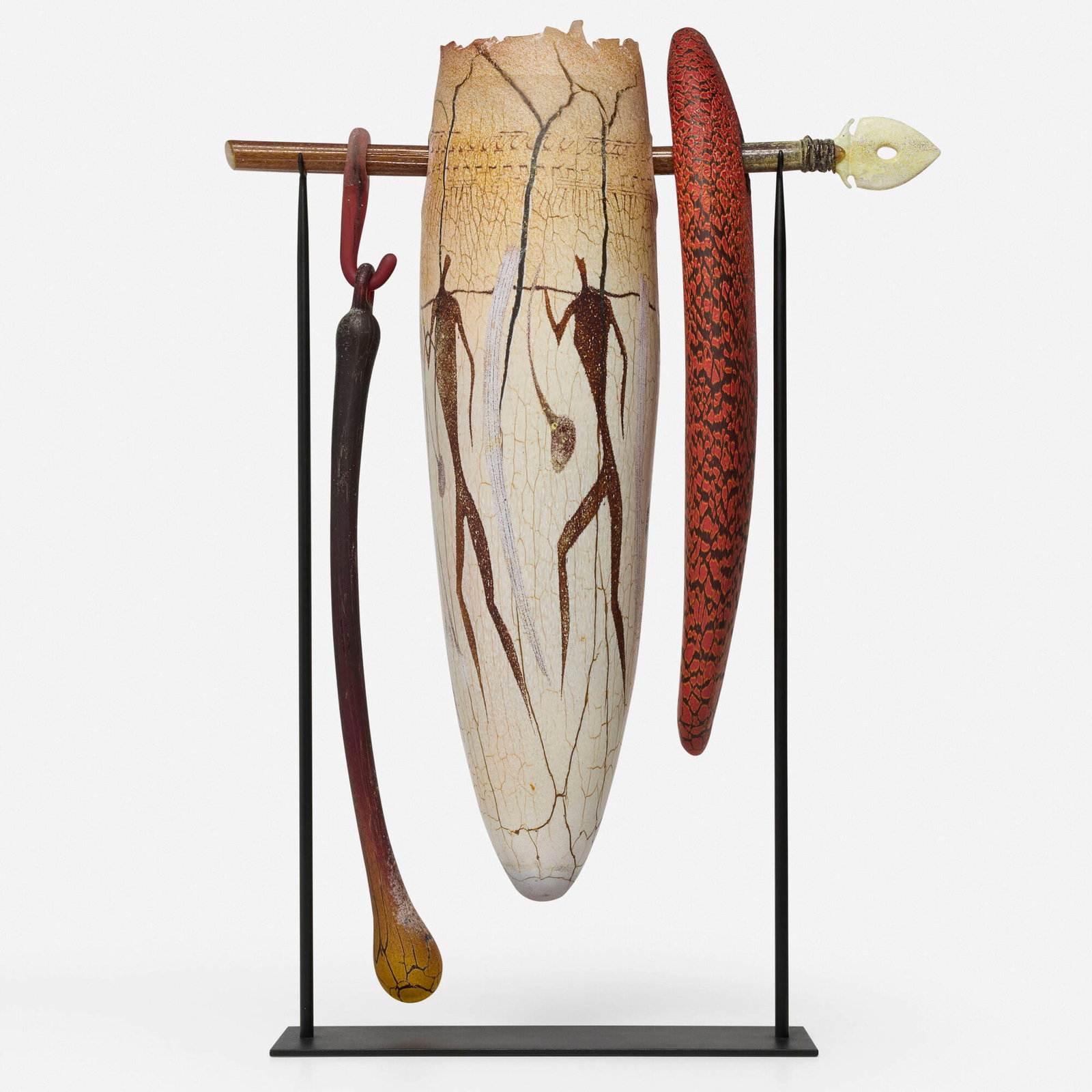 William Morris, Suspended Artifact: William Morris Suspended Artifact 1993 hot-worked glass, enameled steel 37.5 h x 27 w x 9 d in (95 x 69 x 23 cm) Etched signature and date to largest element 'William Morris 1993'. Etched si