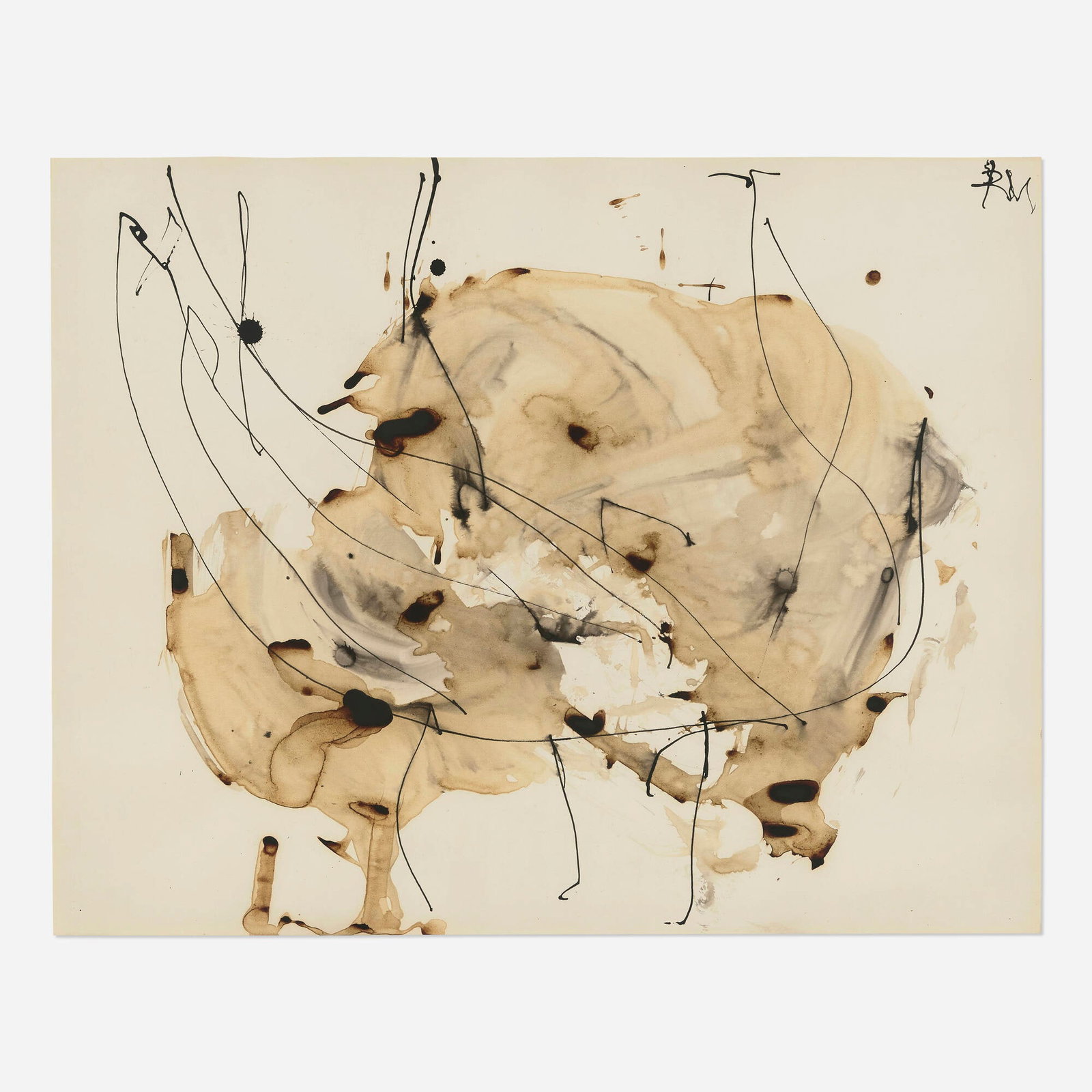 Robert Motherwell, Untitled: Robert Motherwell Untitled 1959 ink and gouache on Strathmore 22.375 h x 28.5 w in (57 x 72 cm) Signed to upper right 'RM'. Sold with the original invoice from Richard Gray Gallery. Pro