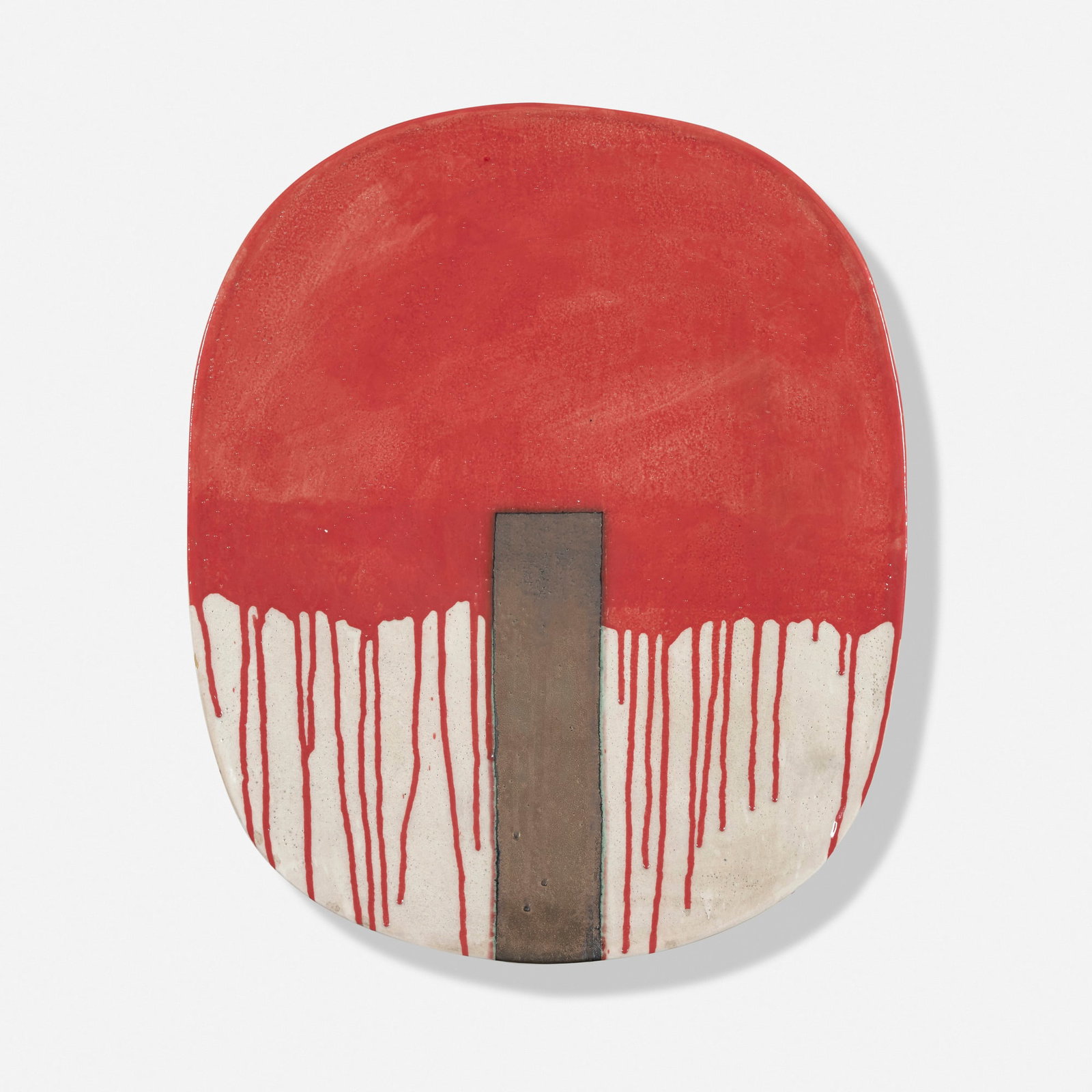 Jun Kaneko, Untitled (Oval): Jun Kaneko Untitled (Oval) 2009 glazed stoneware 25.75 h x 21.5 w x 3 d in (65 x 55 x 8 cm) Glazed signature and date to underside 'Kaneko 09'. Sold with the original invoice from Duane Reed