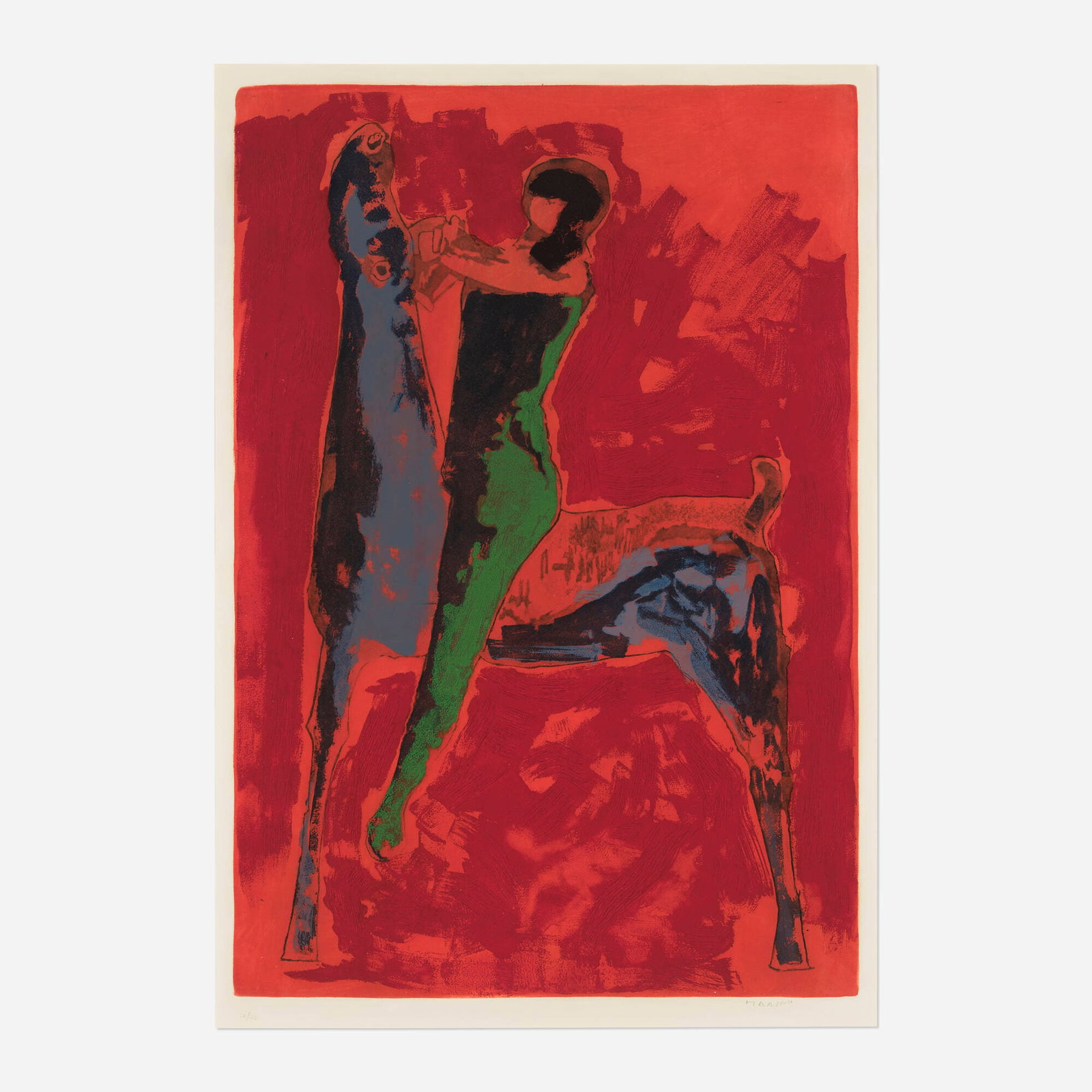 Marino Marini, Gran Cavaliere: Marino Marini Gran Cavaliere 1978 etching and aquatint in colors on Arches image: 38 h x 26 w in (97 x 66 cm) sheet: 47.375 h x 31.5 w in (120 x 80 cm) Signed and numbered to lower margin '24/75