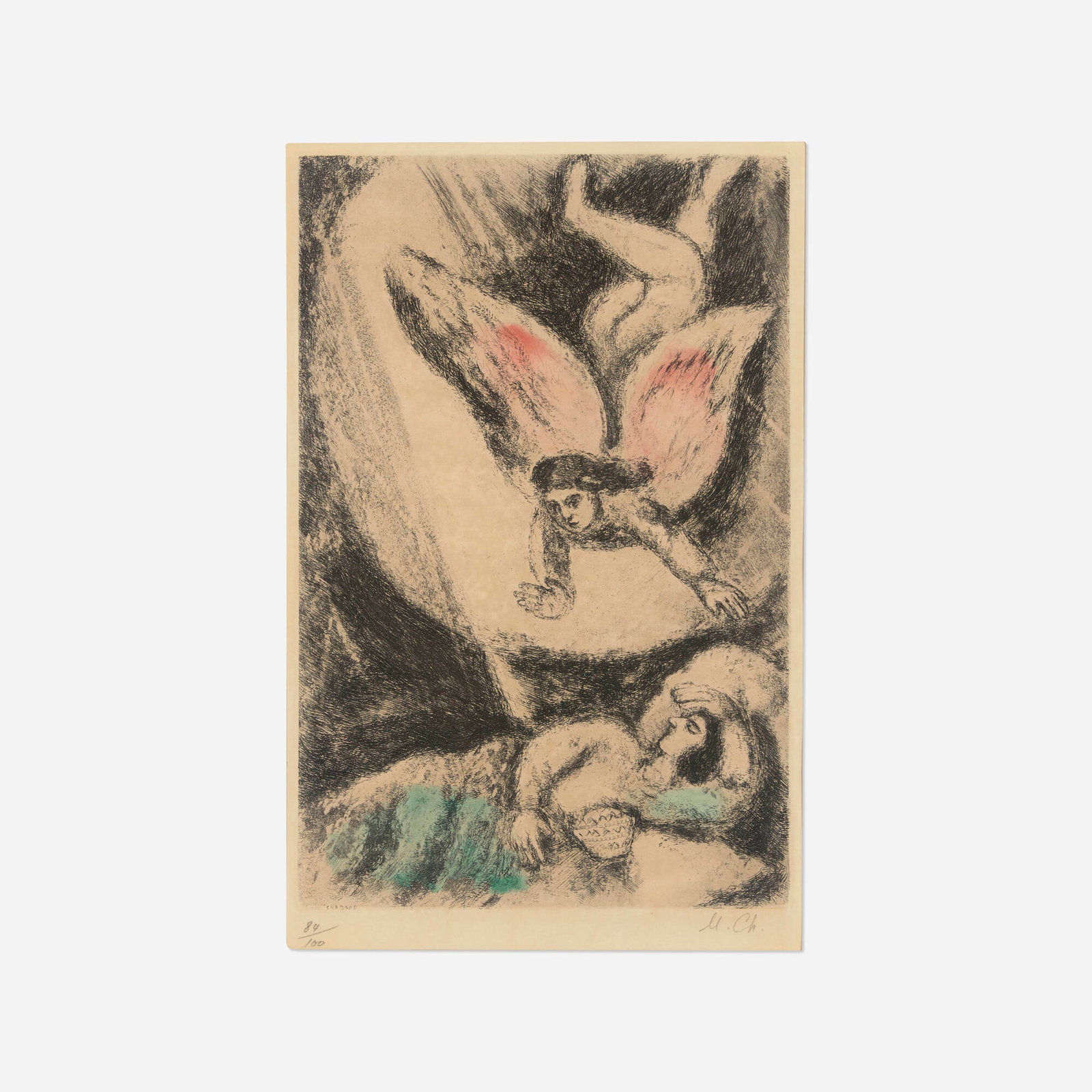 Marc Chagall, Le reve de Salomon (from La Bible series): Marc Chagall Le reve de Salomon (from La Bible series) 1931-39 etching with hand-coloring on Arches image: 12.5 h x 8.125 w in (32 x 21 cm) sheet: 21 h x 15.375 w in (53 x 39 cm) Signed and numbered t