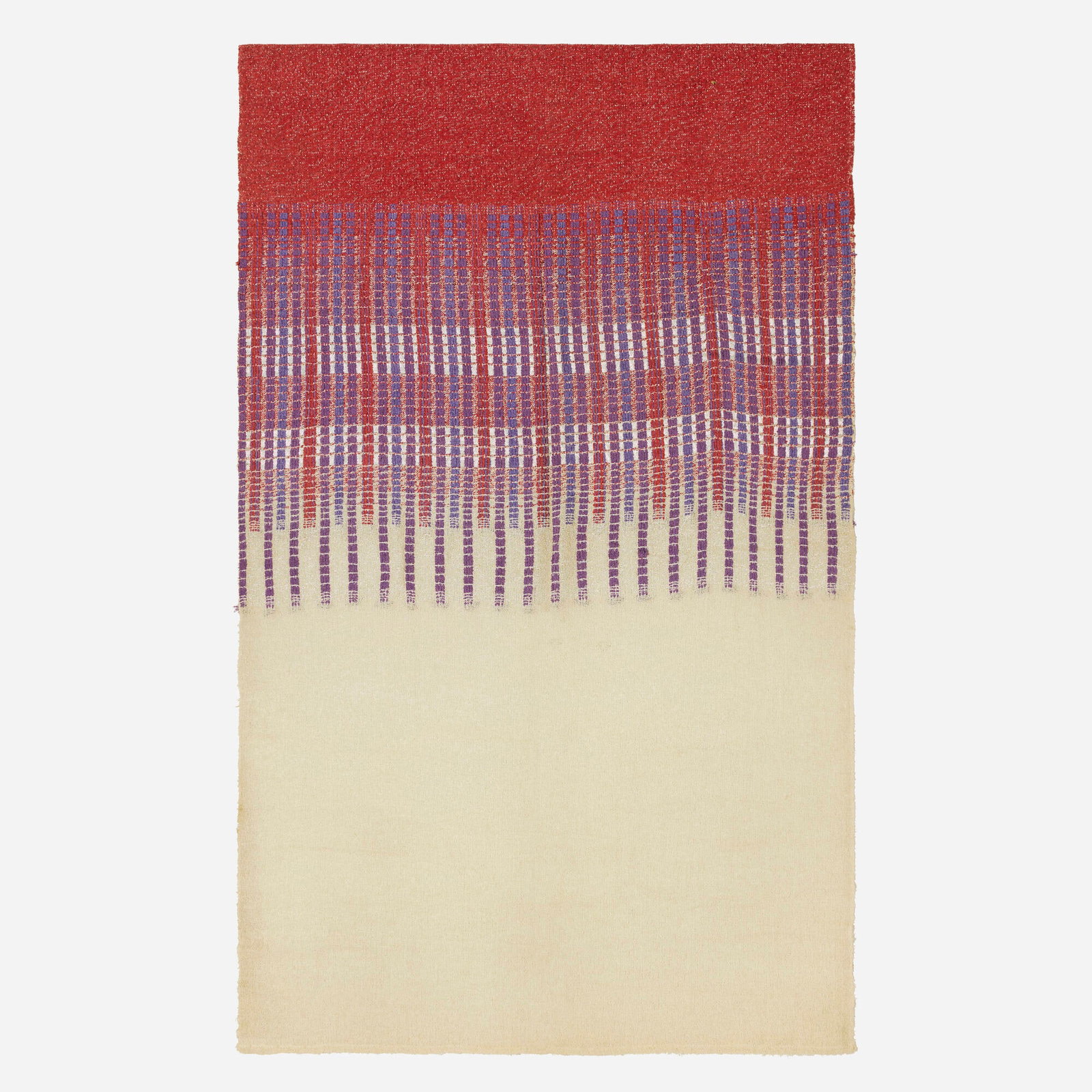 Maria Kipp, Textile 9371-12037: Maria Kipp Textile 9371-12037 USA, c. 1955 cotton, wool, rayon, linen 77 h x 49 w in (196 x 124 cm) Paper studio label to edge 'Maria Kipp Los Angeles'. Numbered to label '9371-12037'.