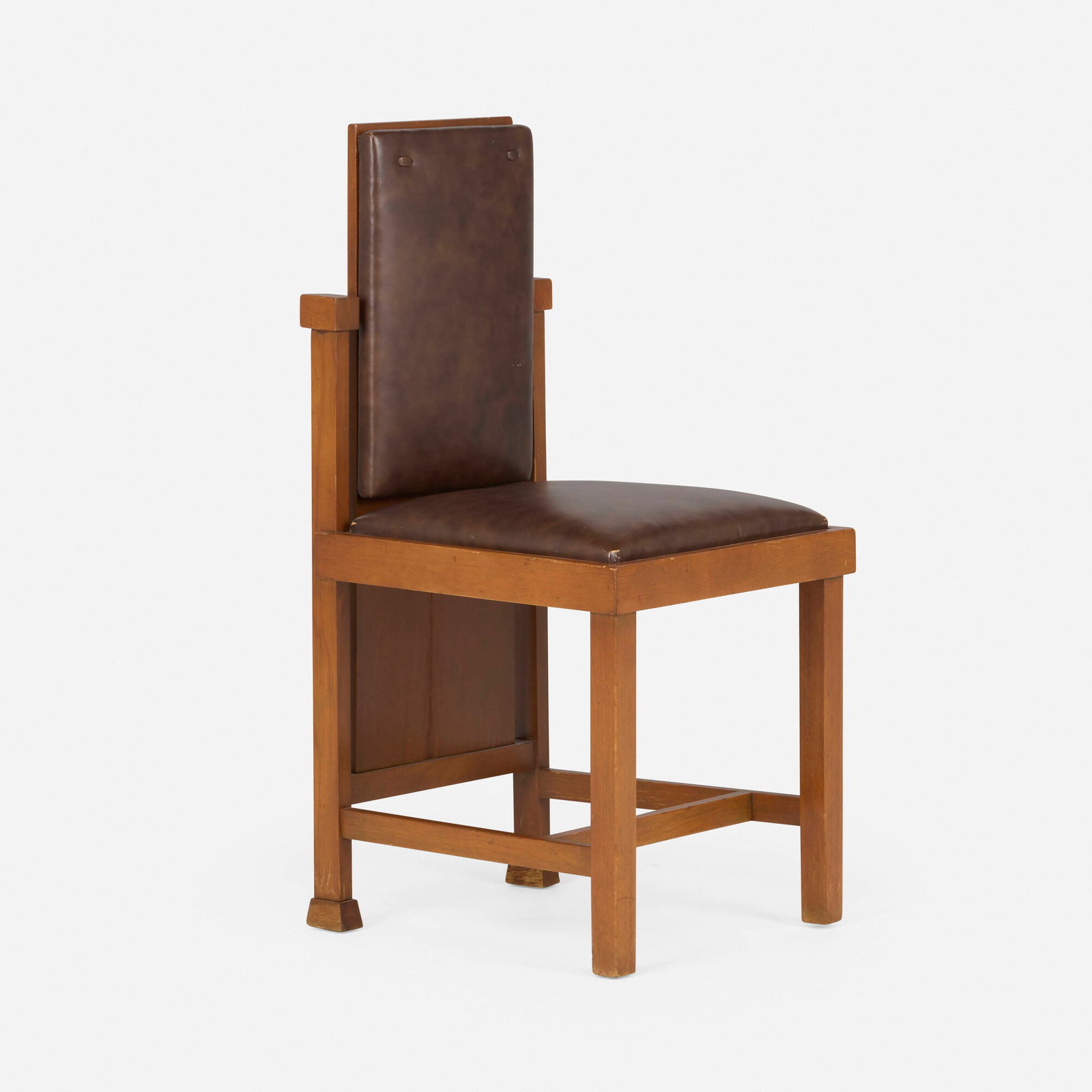 Frank Lloyd Wright, Chair from the Avery Coonley Playhouse, Riverside, Illinois: Frank Lloyd Wright Chair from the Avery Coonley Playhouse, Riverside, Illinois USA, c. 1912 walnut, leather upholstery 34 h x 16 w x 17.75 d in (86 x 41 x 45 cm) Provenance: Avery Coonley Playhouse,