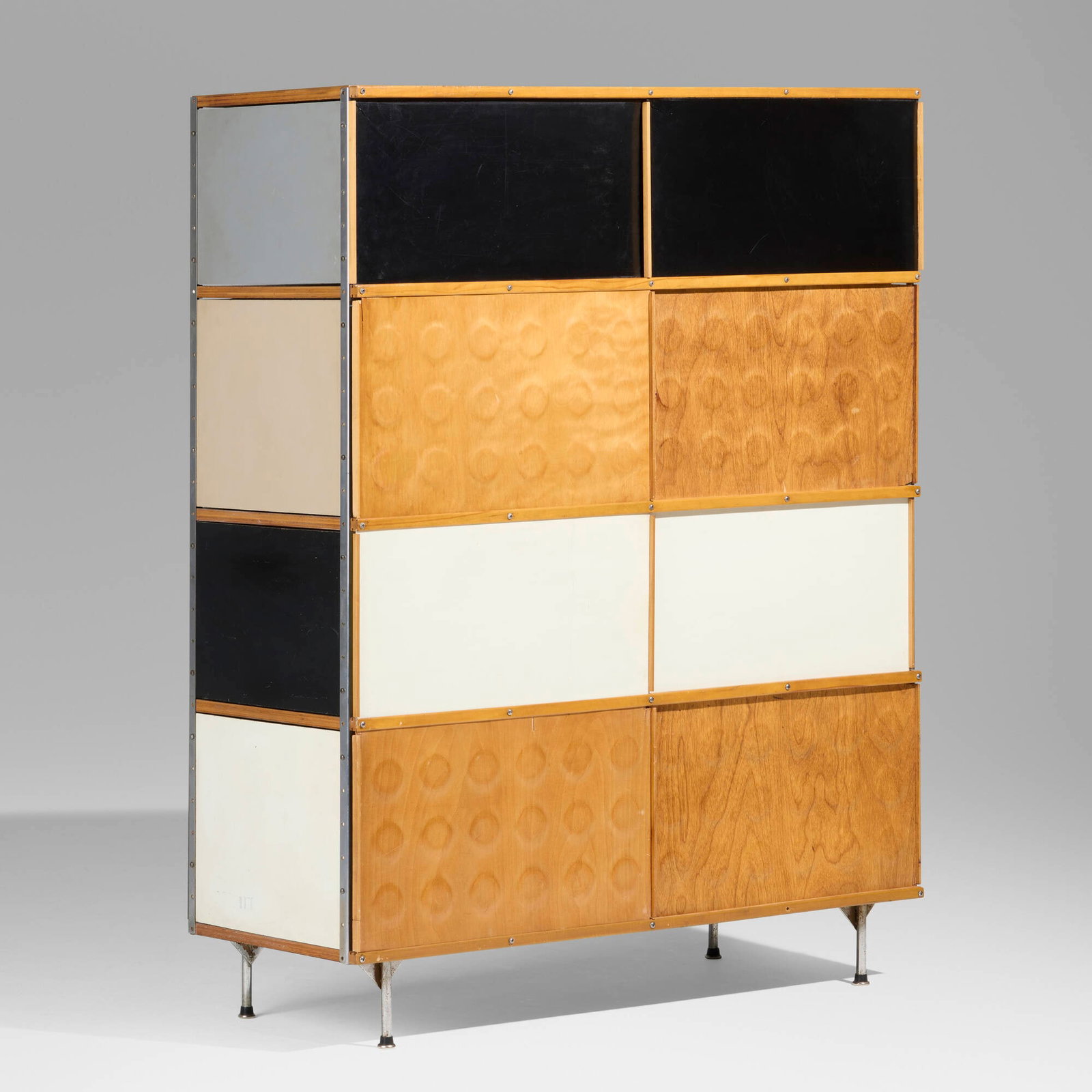 Charles and Ray Eames, ESU 420-N: Charles and Ray Eames ESU 420-N Herman Miller USA, 1950 / c. 1955 oak, maple, cherry, plywood, Masonite, steel 58.25 h x 47 w x 17.25 d in (148 x 119 x 44 cm) Cabinet features eight sliding panels,