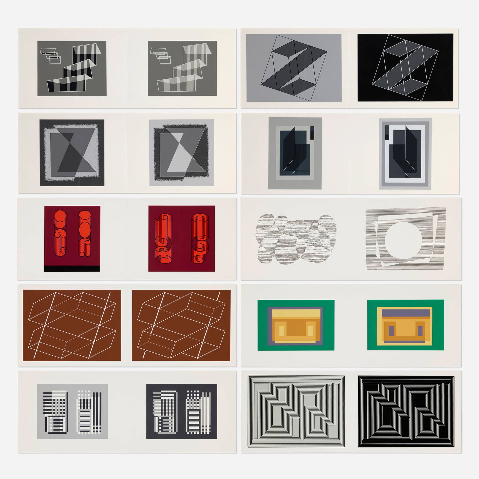 Josef Albers, Folio I; Folio II (twenty-five works from Formulation Articulation): Josef Albers Folio I; Folio II (twenty-five works from Formulation Articulation) 1972 screenprint in colors on paper sheet (open): 15 h x 40 w in (38 x 102 cm) sheet (closed): 15 h x 20 w in (38 x 51