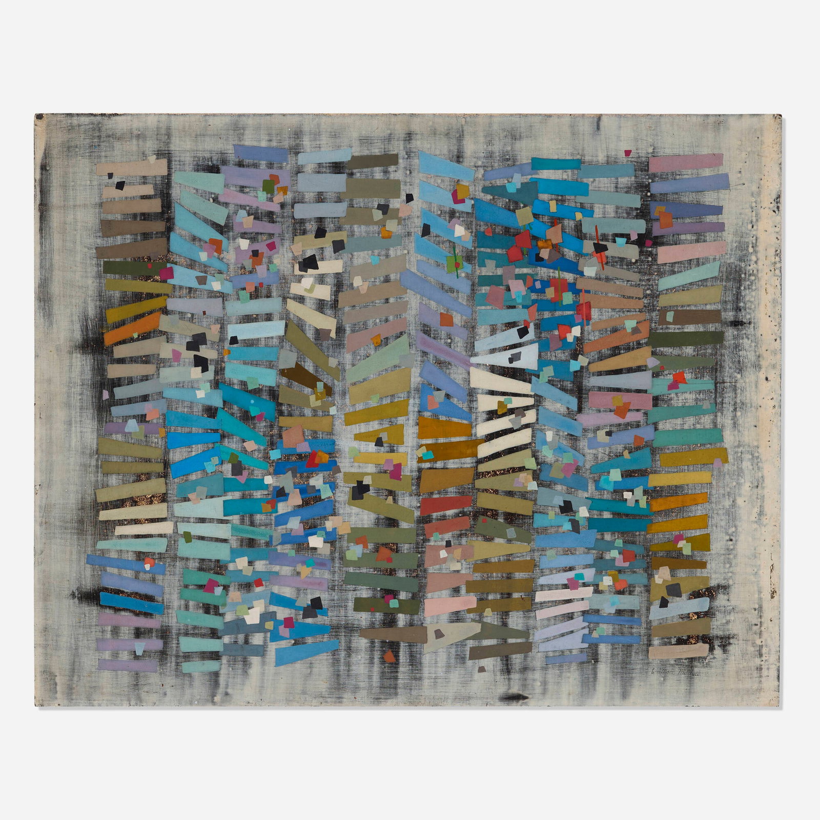 Wallace Mitchell, Quiet Commotion: Wallace Mitchell Quiet Commotion c. 1949 casein on board 16 h x 20 w in (41 x 51 cm) Signed to lower right 'Wallace Mitchell'. Provenance: Collection of Mark McDonald