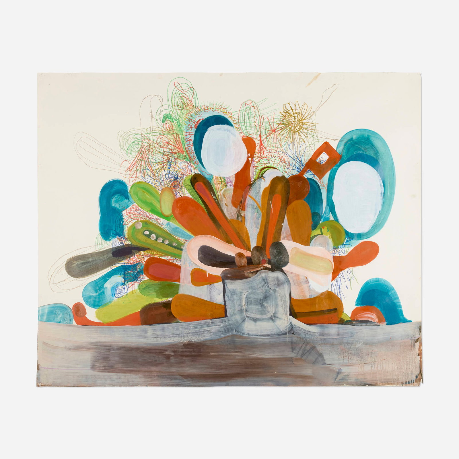 Santi Moix, Untitled: Santi Moix Untitled 2008 crayon and oil on paper 55 h x 68 w in (140 x 173 cm) Provenance: Paul Kasmin Gallery, New York | New York Academy of Art, New York, Take Home A Nude Benefit Art Auction, 8