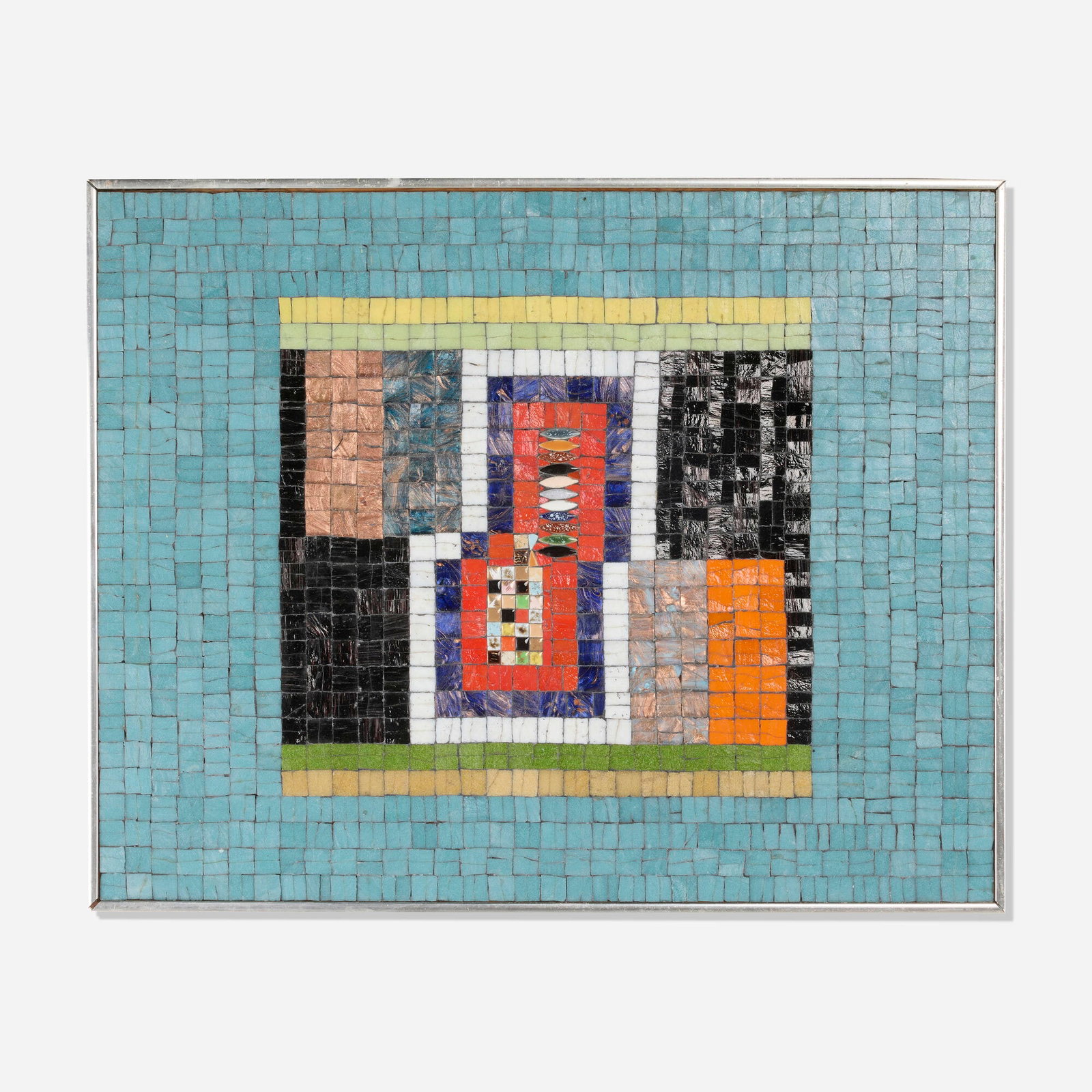 Charles Berg, Untitled (mosaic panel): Charles Berg Untitled (mosaic panel) 1960 glass tile on wood 21.625 h x 27.5 w in (55 x 70 cm) Signed and dated to reverse 'Charles Berg 1960'. Provenance: Collection of Mark McDona